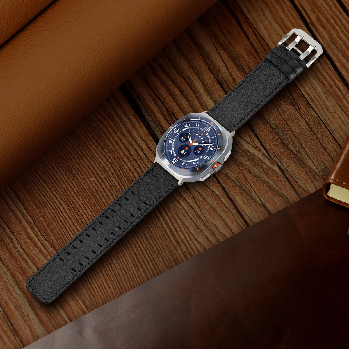 Double Pin Leather Strap, black, lifestyle photo