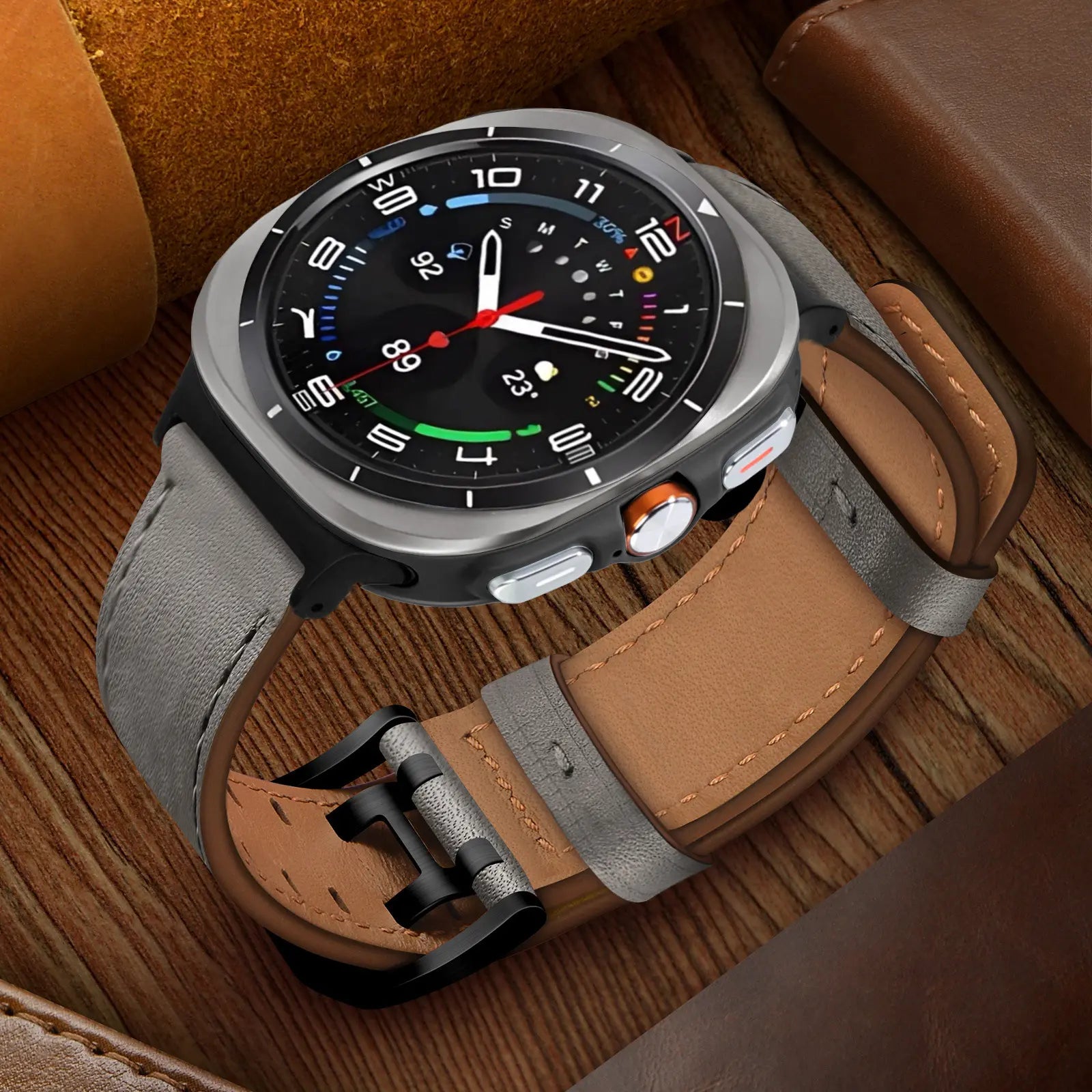 Double Pin Leather Strap, grey, lifestyle photo