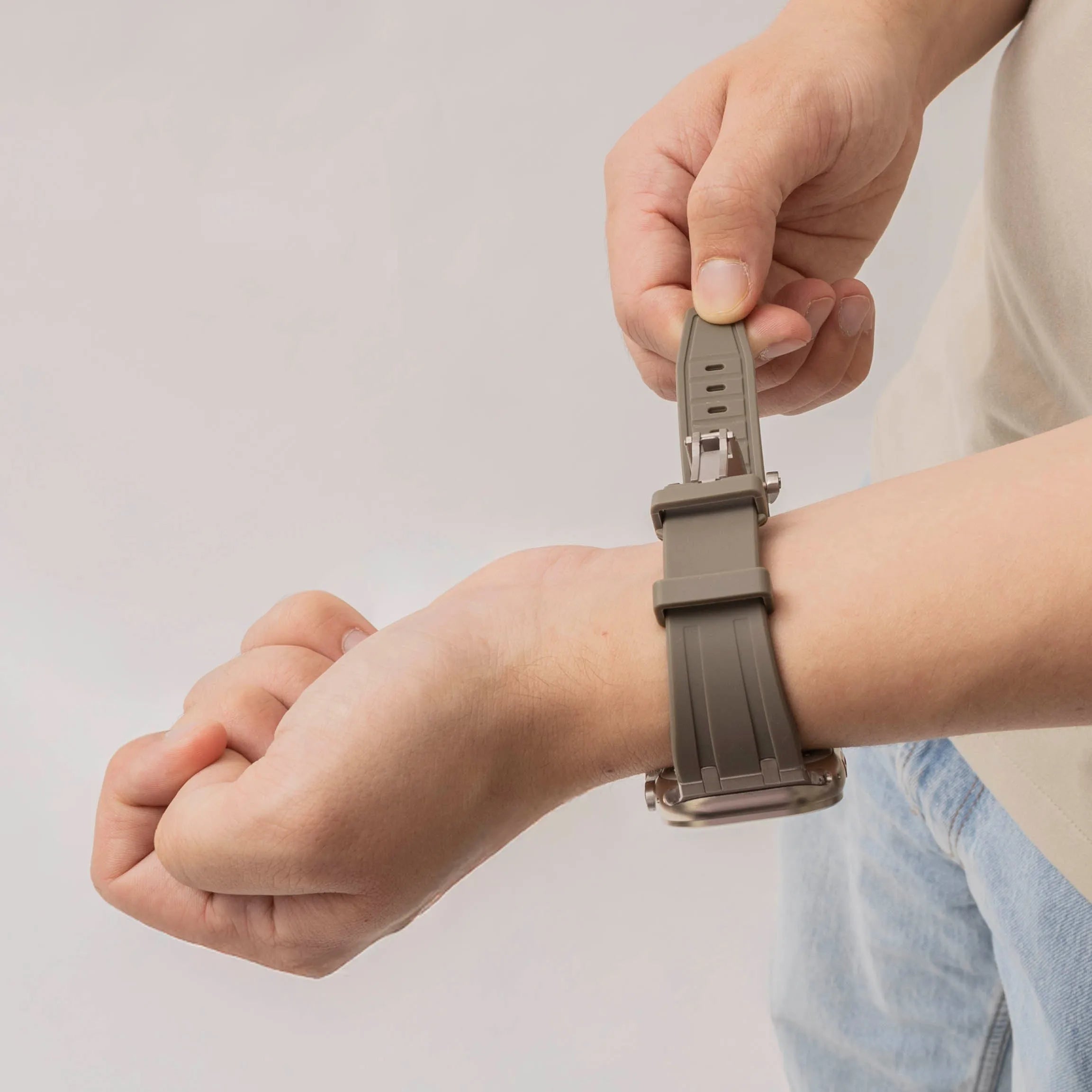Bandz Apple Watch Silicone Strap 'Luxe Liquid' (Brown With Silver)