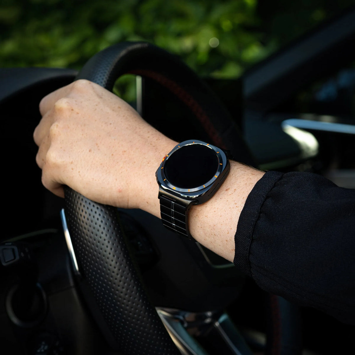 Premium Metal Strap, black/silver, lifestyle photo