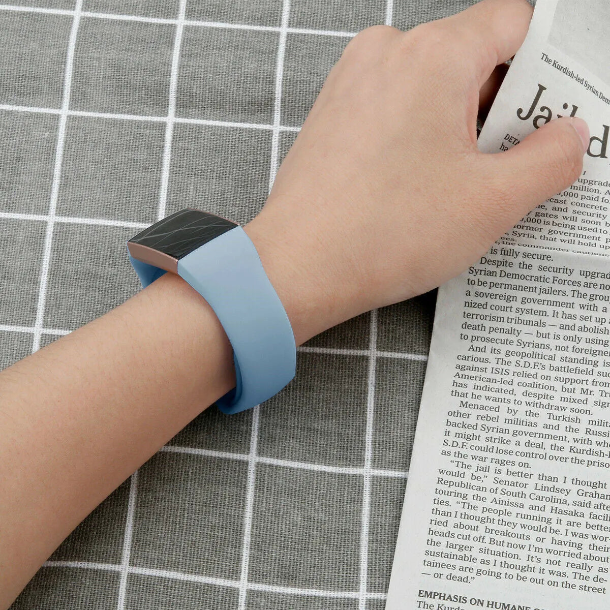 Silicone Sport Strap, light blue, lifestyle photo