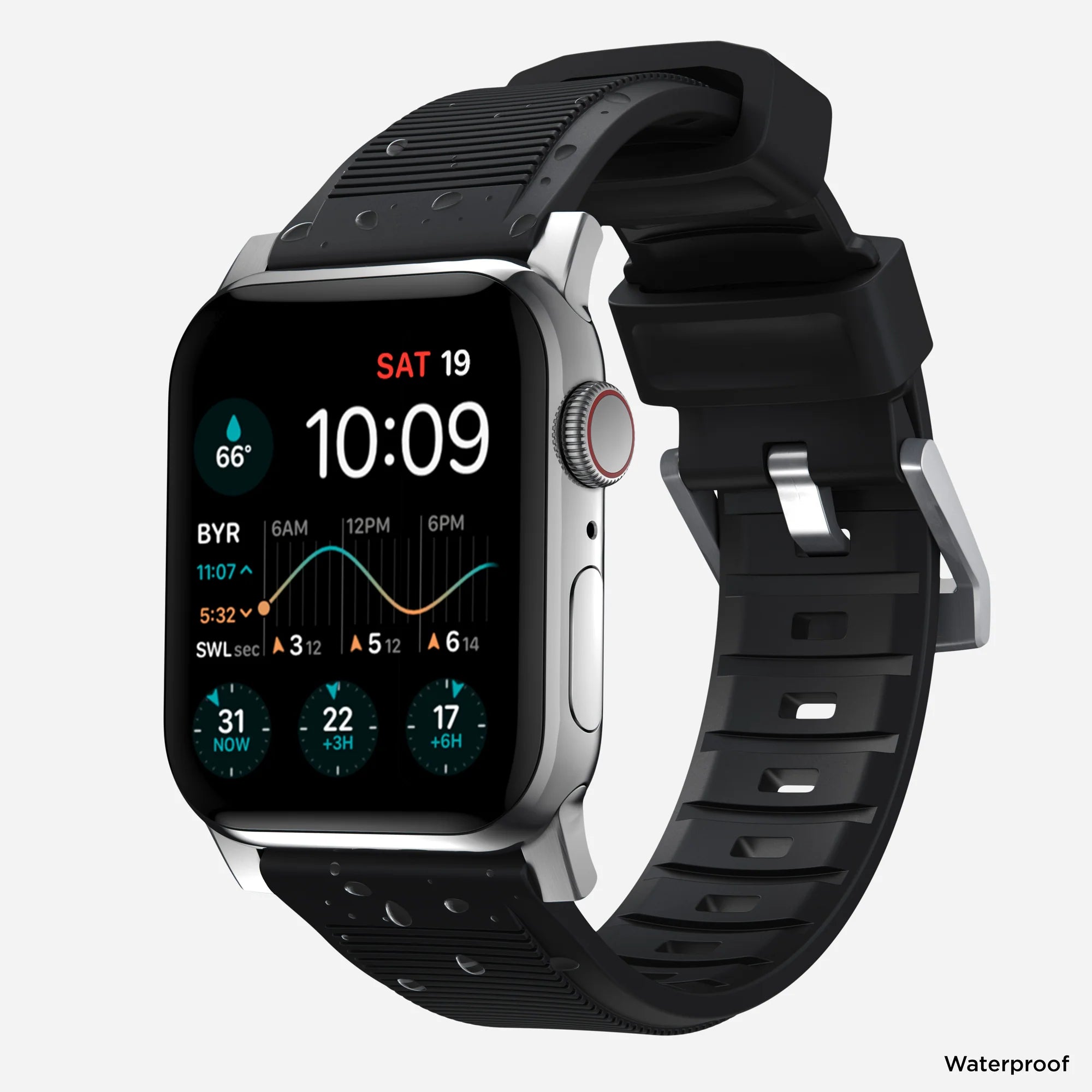 Nomad Correa de silicona resistente Apple Watch (negro/plateado)