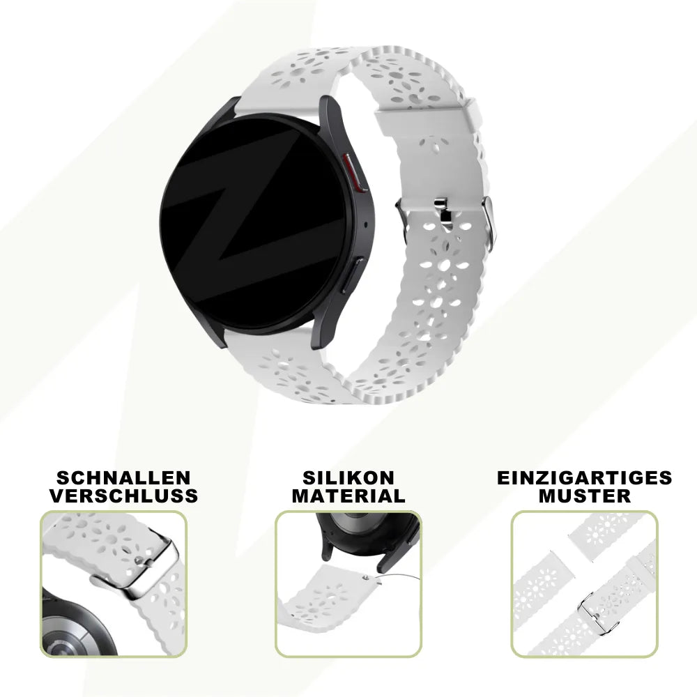 Silicone Strap with Cutouts, white, infographic (USP banner)
