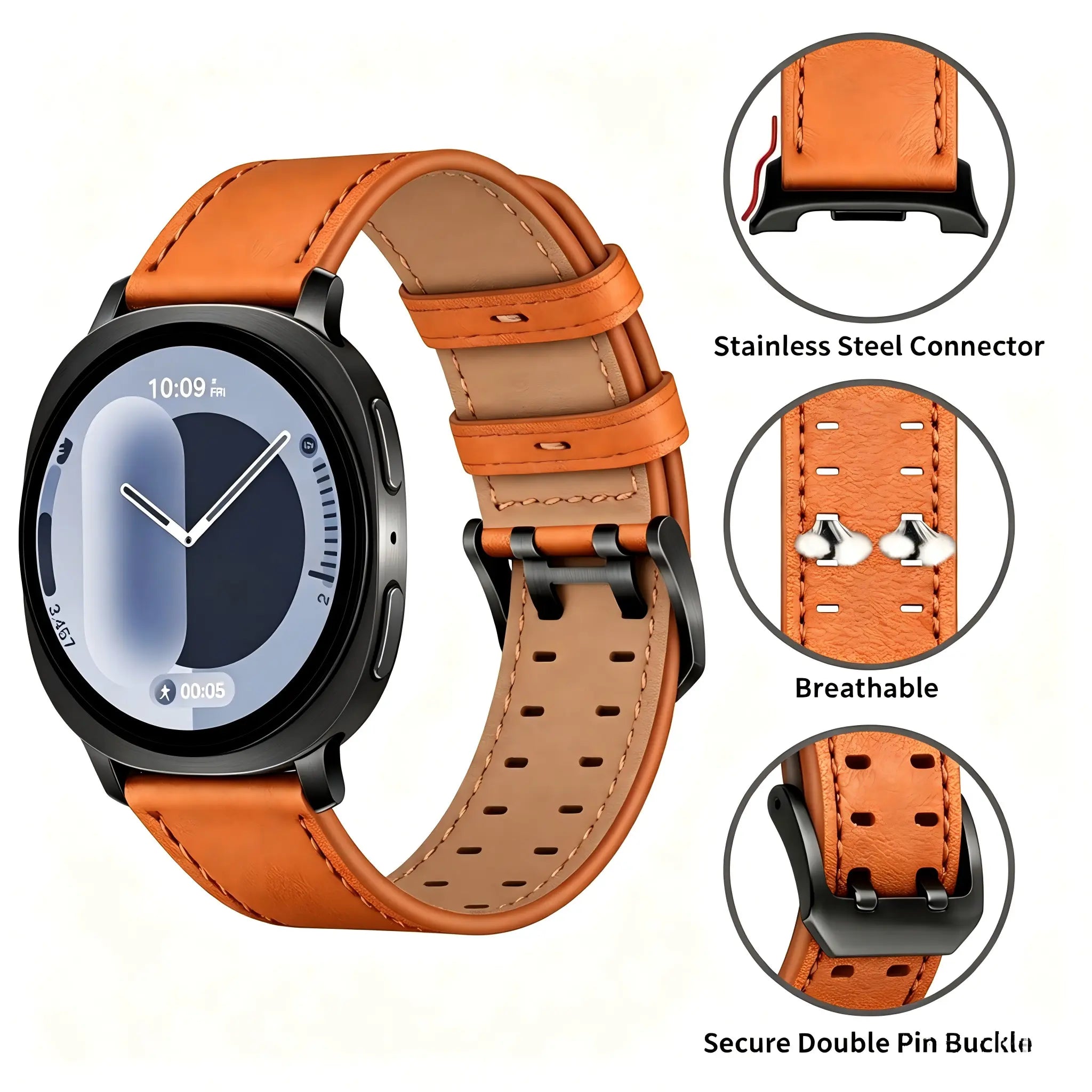Samsung Galaxy Watch 8 - 44mm double pin leren band (oranje)