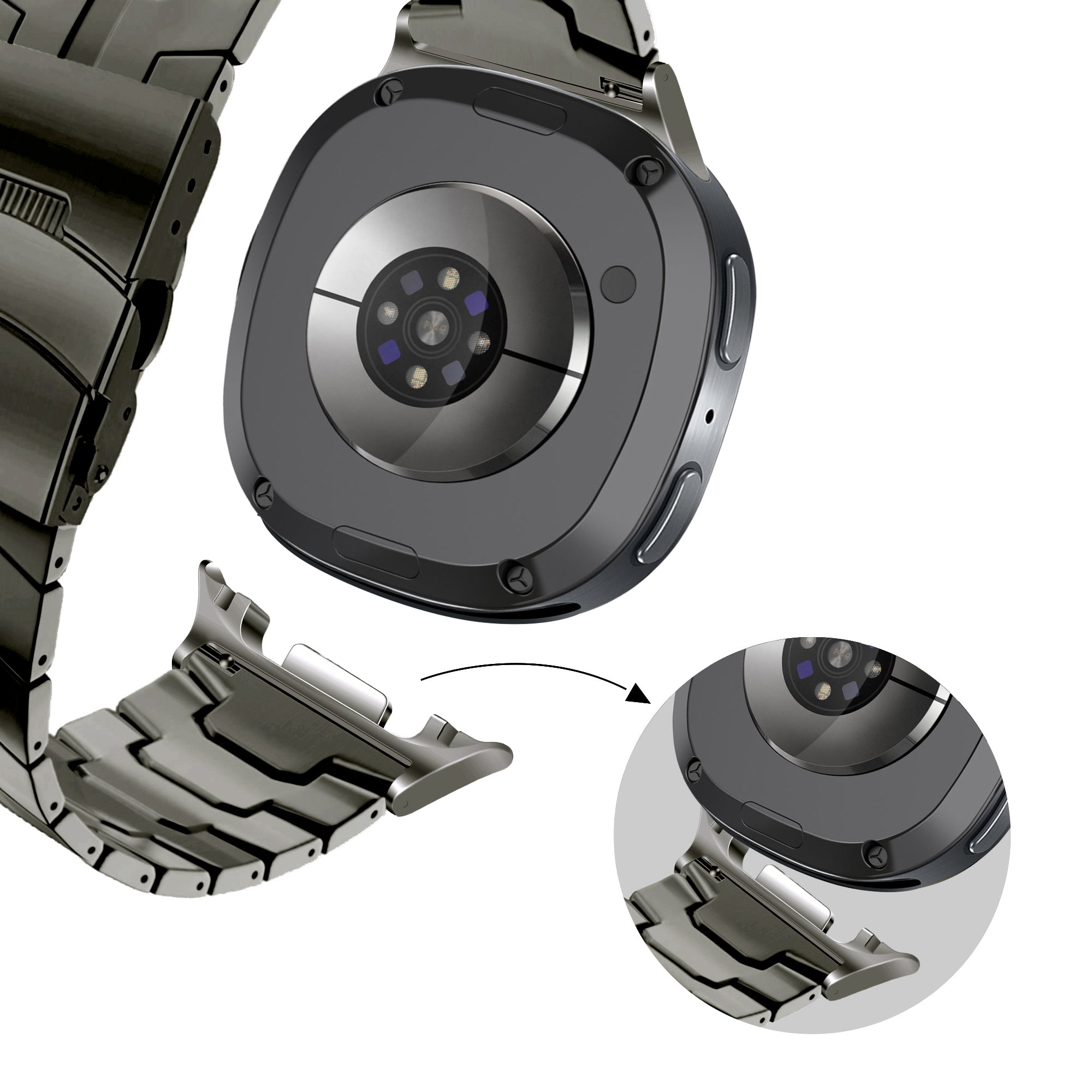 Bandz Samsung Galaxy Watch 8 - 44mm stalen band 'Iron' (grafiet)