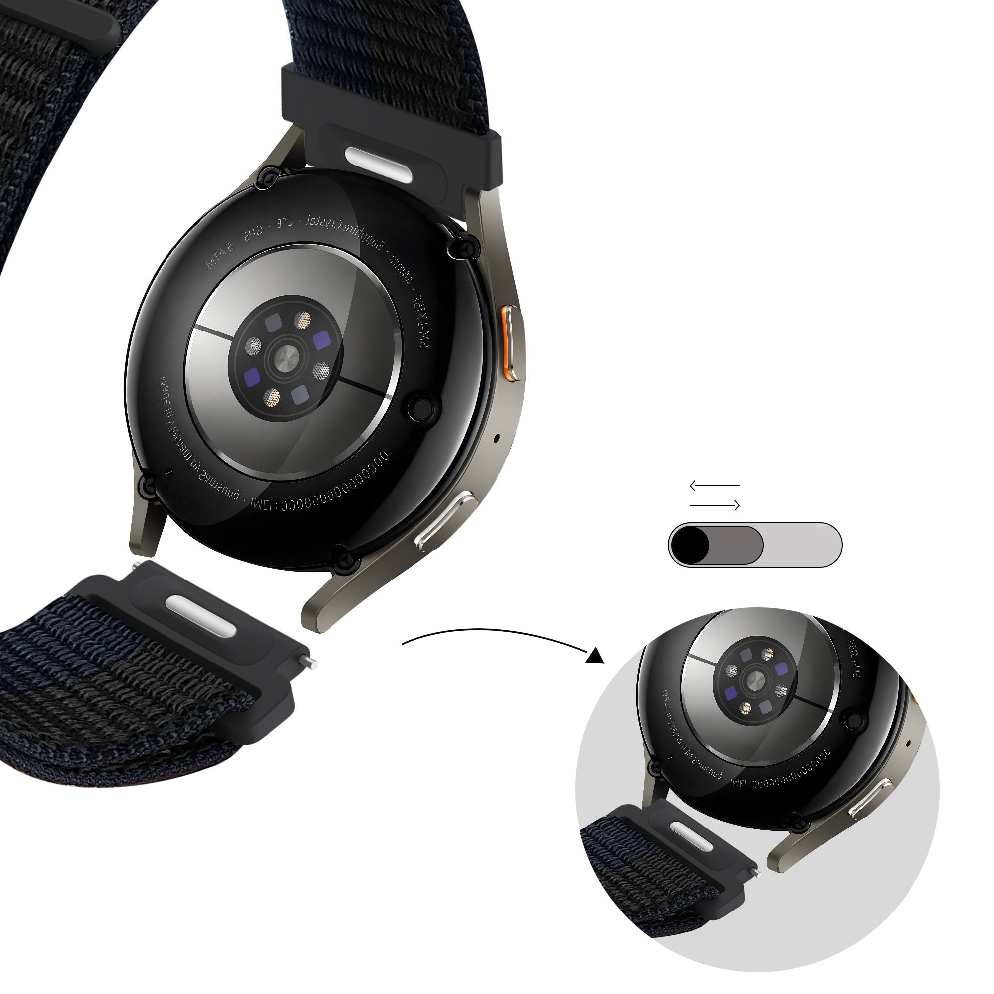 Bandz Samsung Galaxy Watch 7 - 44mm nylon band 'Easy fit' (zwart/blauw)