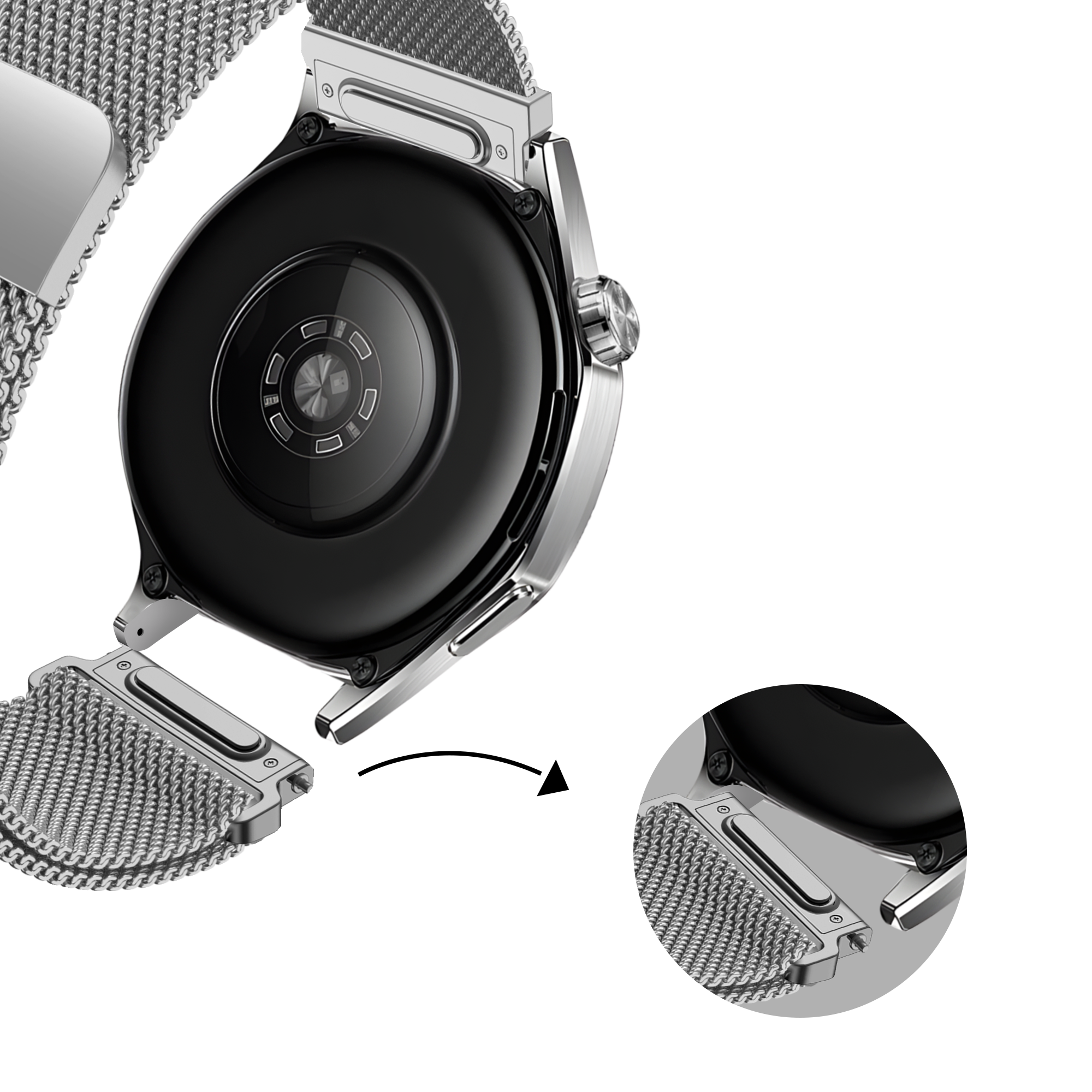 Bandz Xiaomi Mi Watch 'One push' Milanese band (zilver)