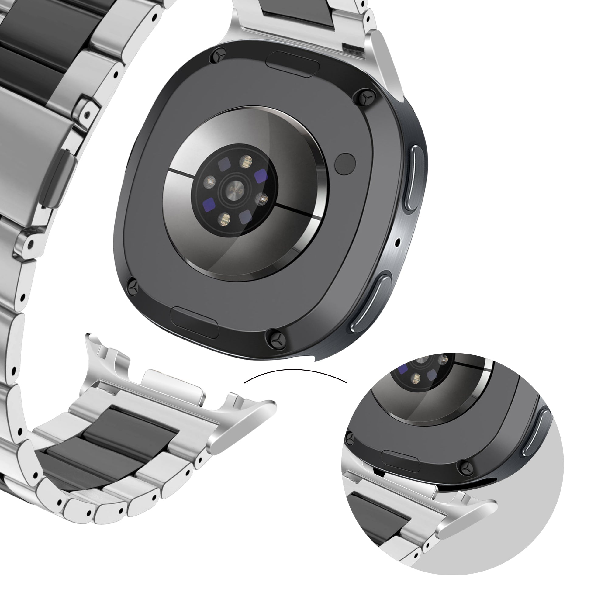 Bandz Samsung Galaxy Watch 9 - 40mm stalen band 'Classic' (zilver/zwart)