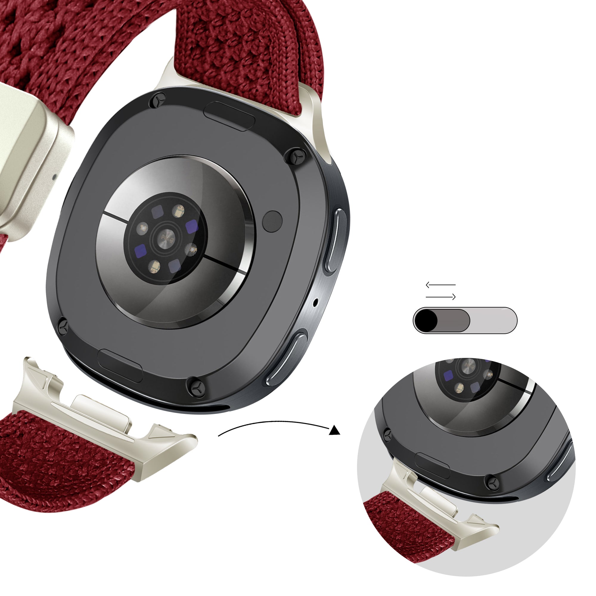 Bandz Samsung Galaxy Watch 9 - 44mm Vintage Nylonarmband (Weinrot)
