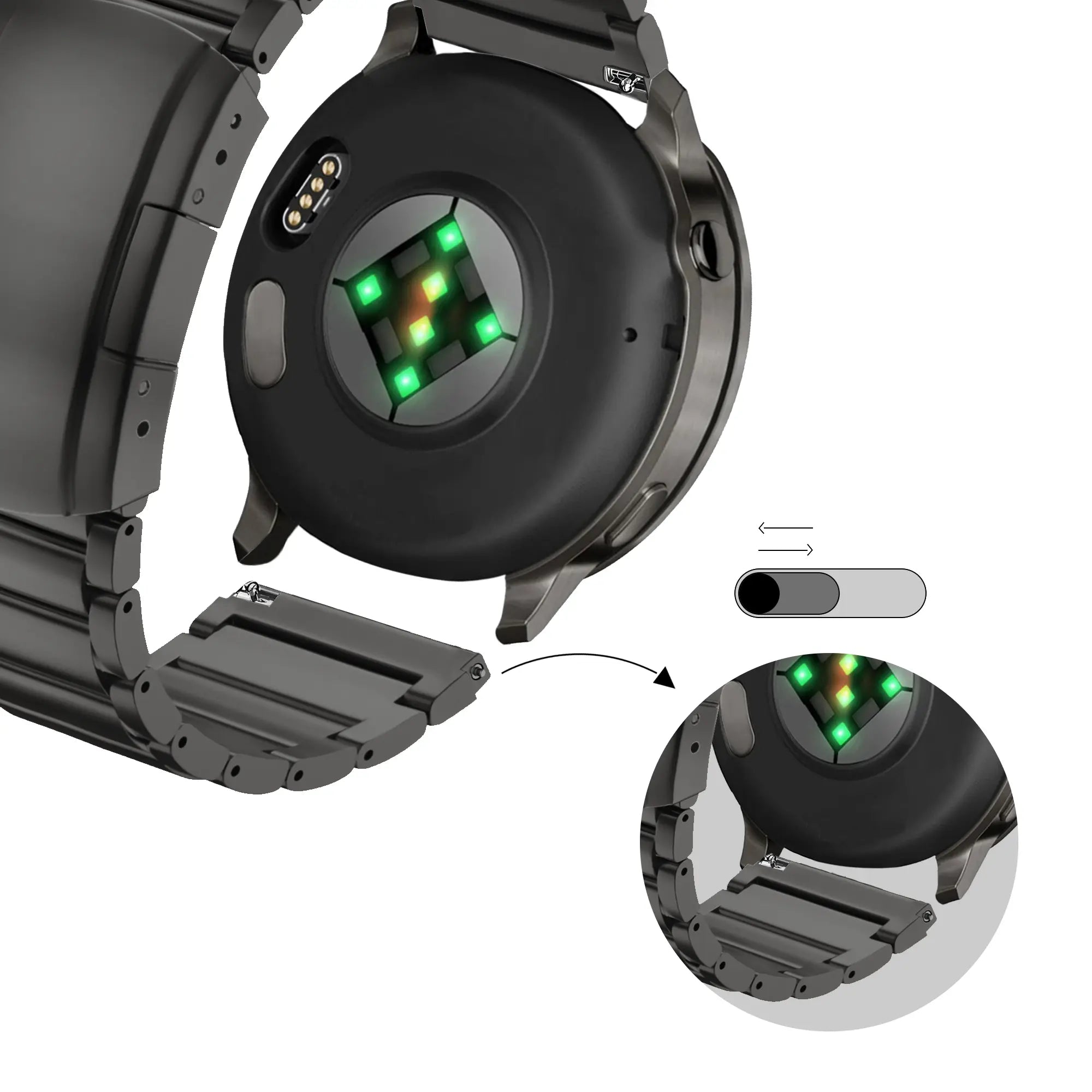 Bandz Garmin Forerunner 265s titanium schakel band (zwart)