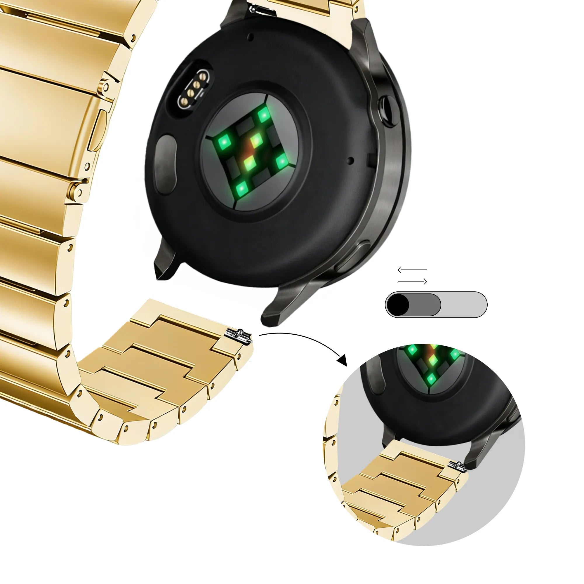Bandz Garmin Vivomove Sport stalen band 'One Bead' (goud)