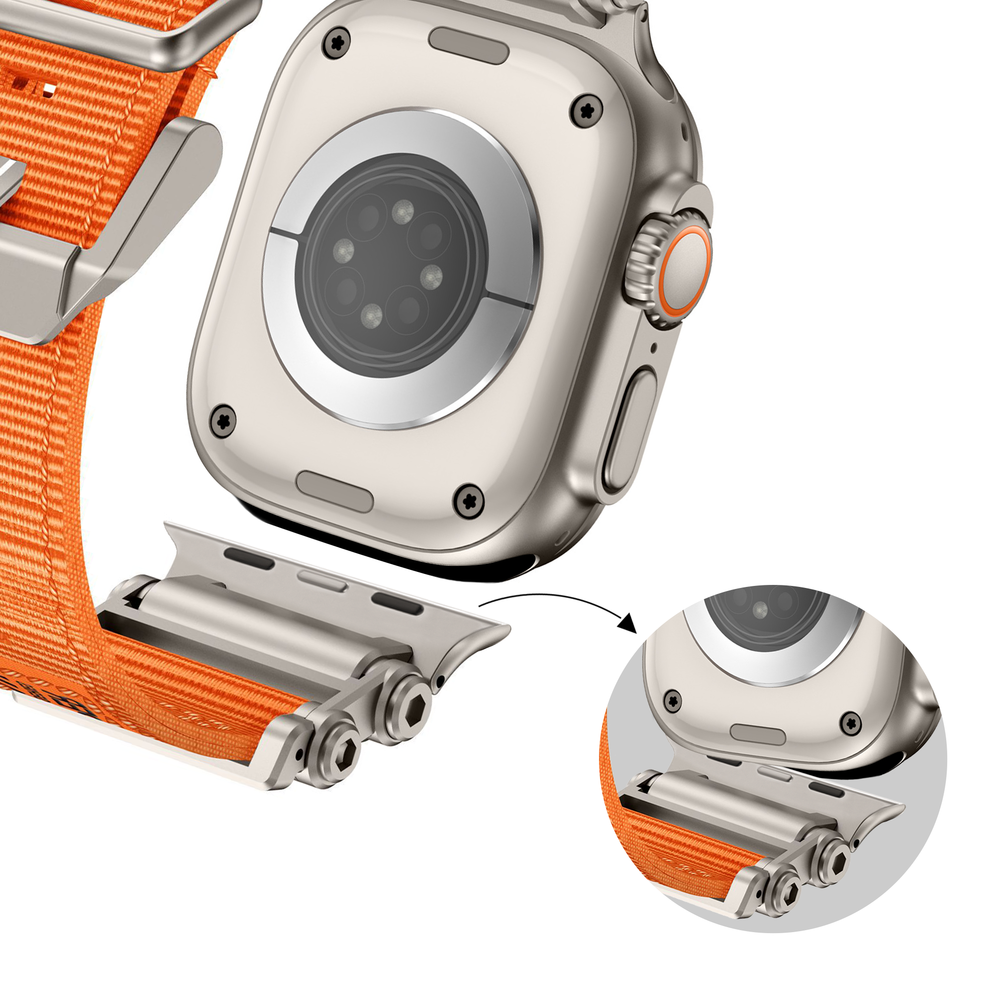 Bandz Bracelet nylon 'Explorer' Apple Watch Ultra (orange avec titane)