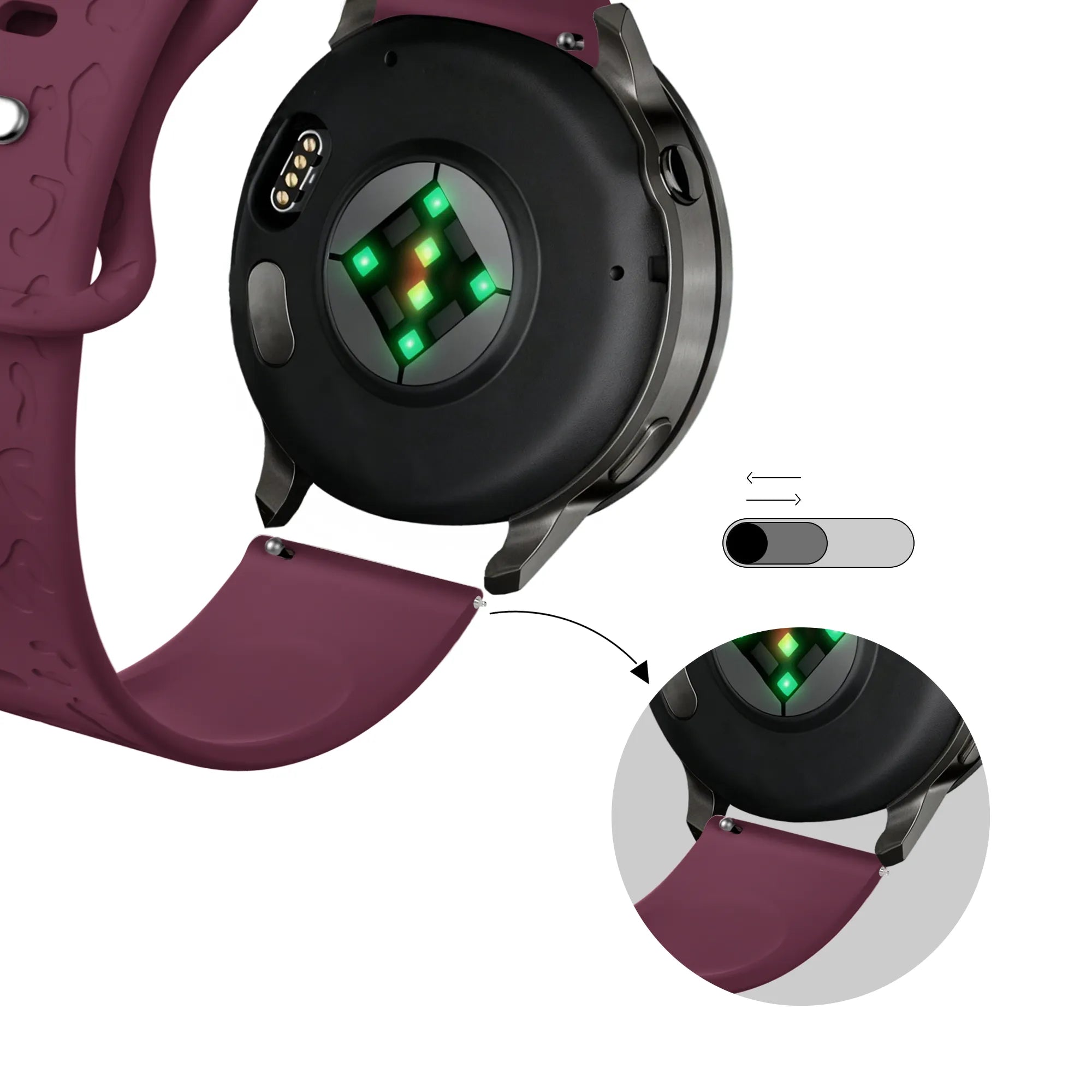 Bandz Correa silicona 'Leopard' Garmin Vivomove Sport (rojo vino)