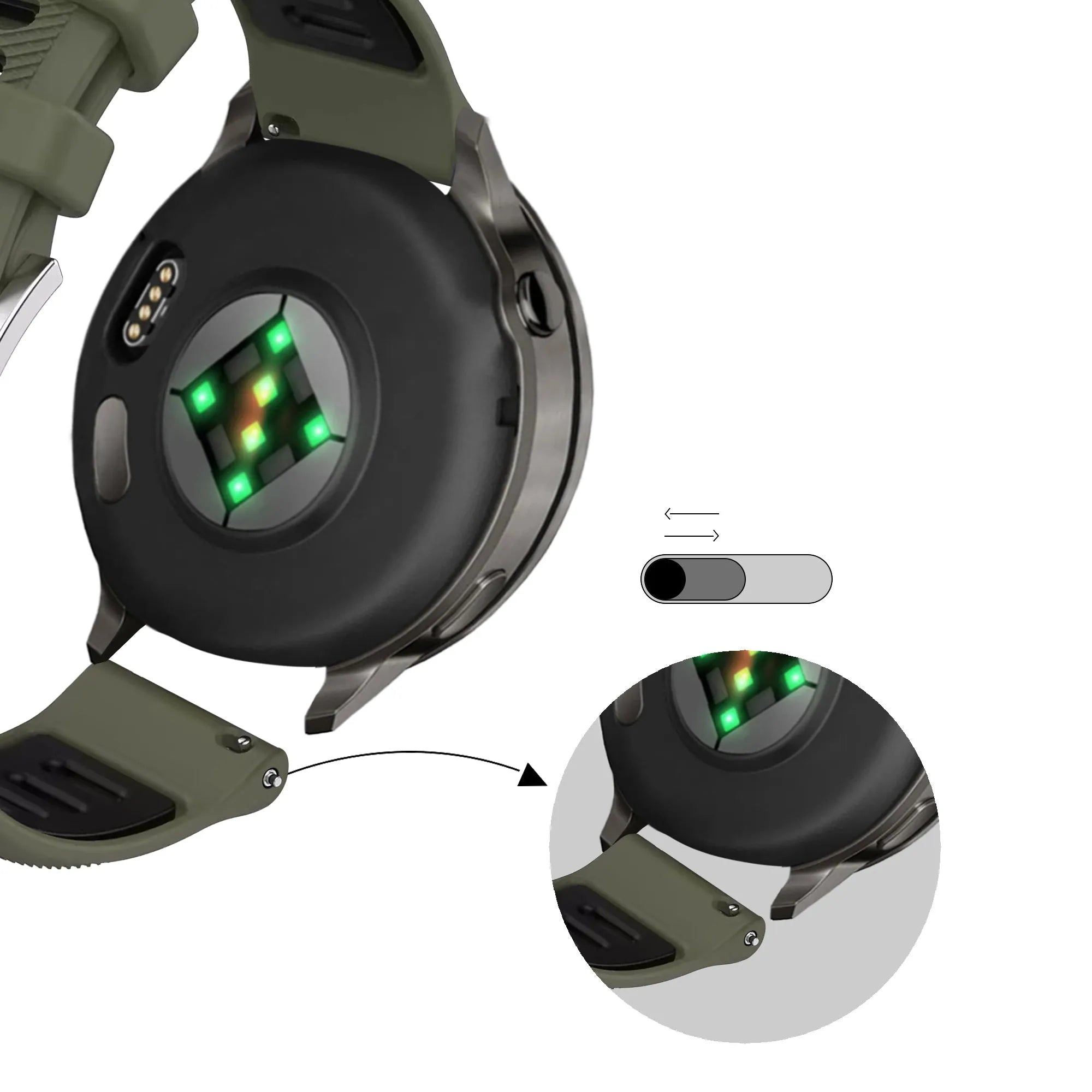 Bandz Garmin Forerunner 265s sport band met gesp (olijfgroen/zwart)