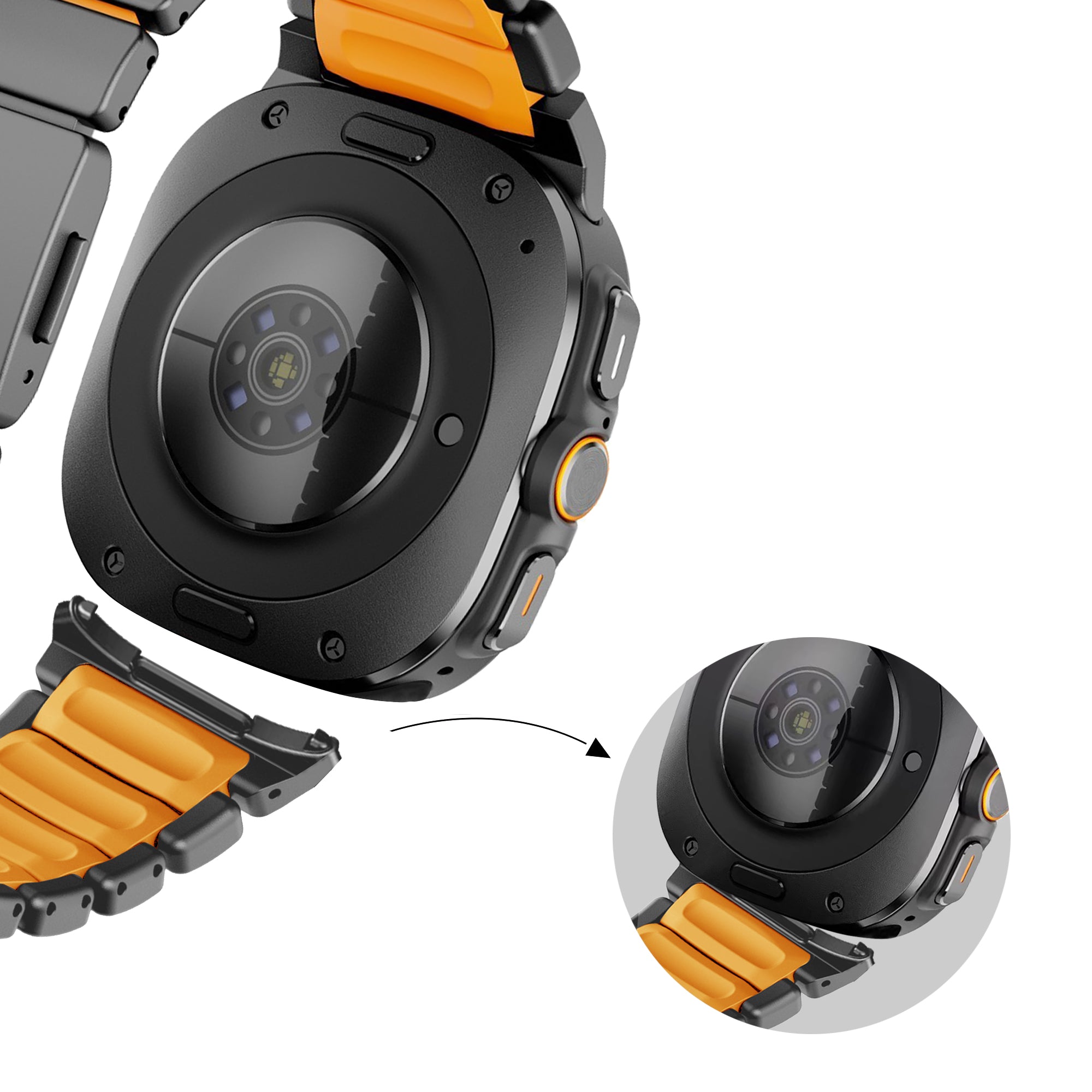 Bandz Samsung Galaxy Watch Ultra 2 Titanium Strap 'Hybrid' (Black/Orange)