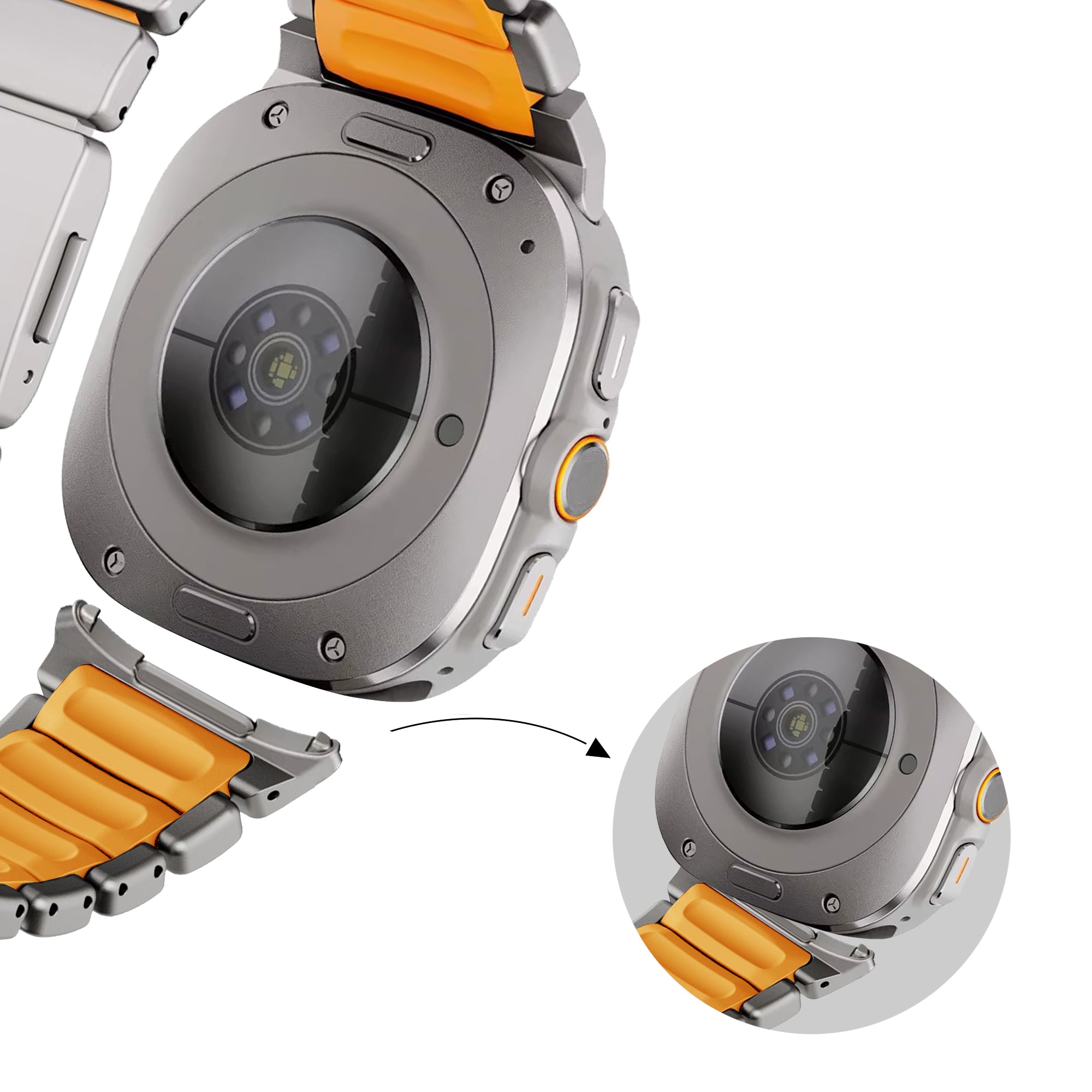 Bandz Samsung Galaxy Watch Ultra 2 titanium band 'Hybrid' (titanium/oranje)