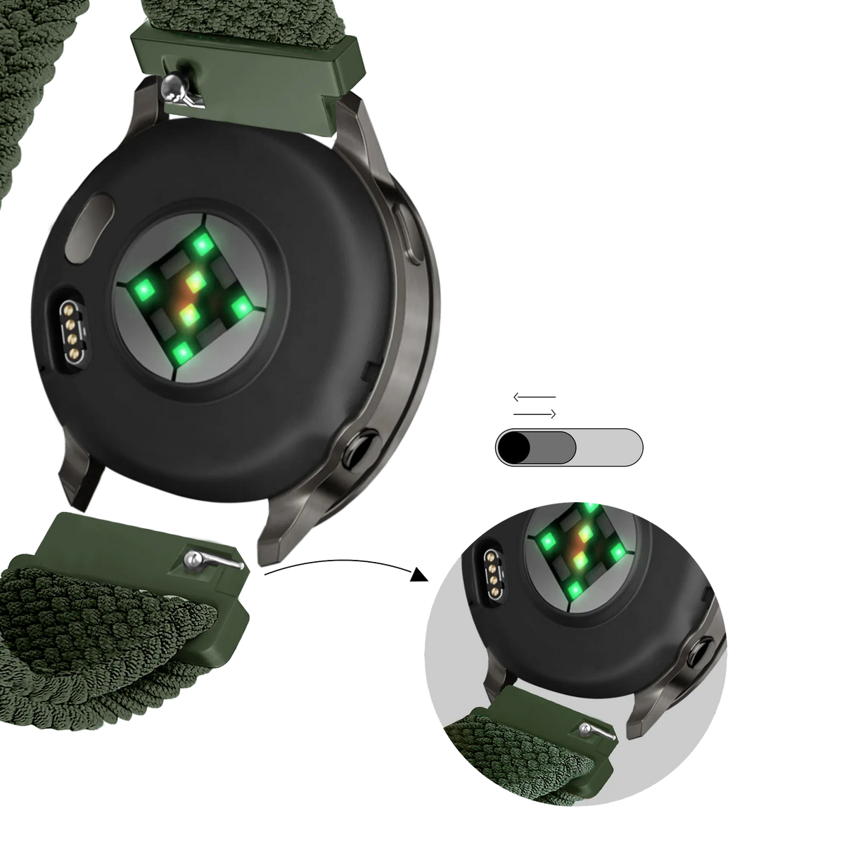 Bandz Garmin Vivomove 3s Adjustable Braided Strap (Green)