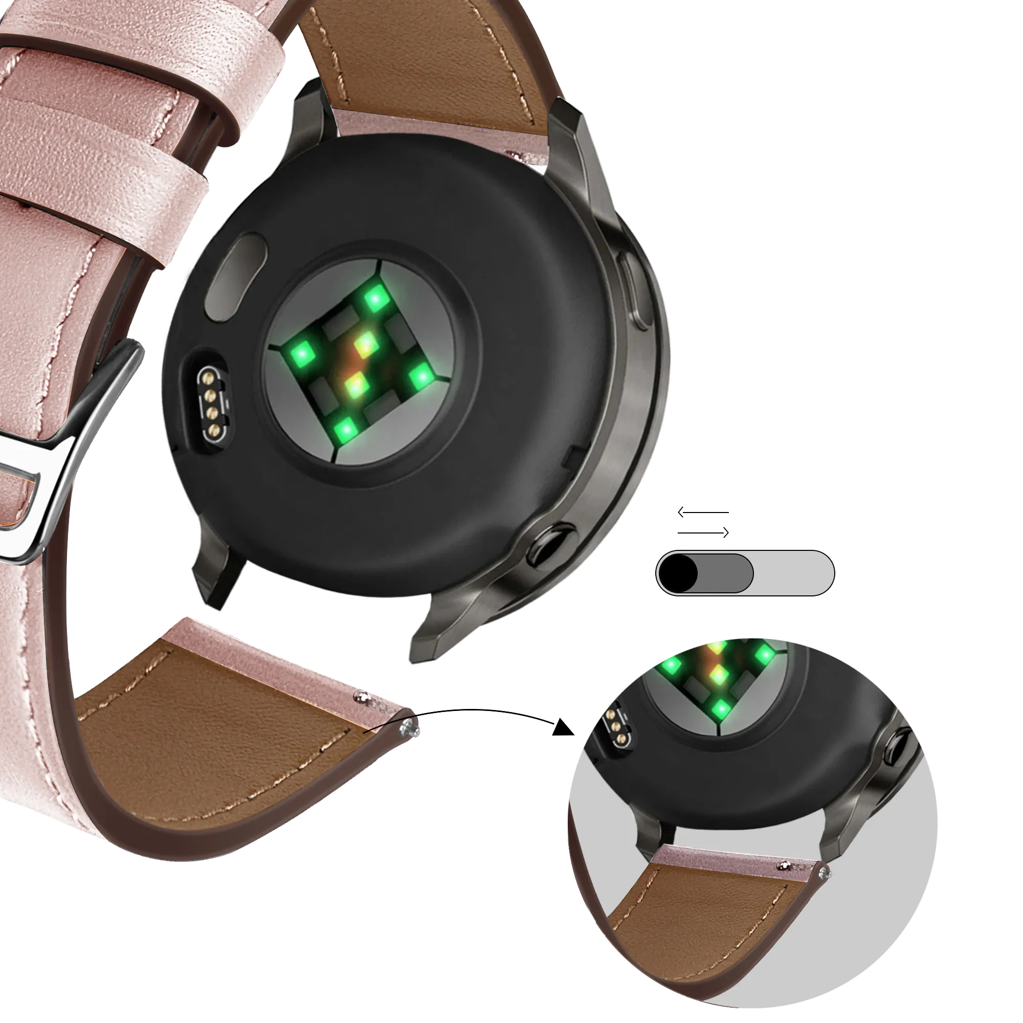 Bandz Garmin Vivoactive 4s Lederarmband 'Deluxe' (Rosa)