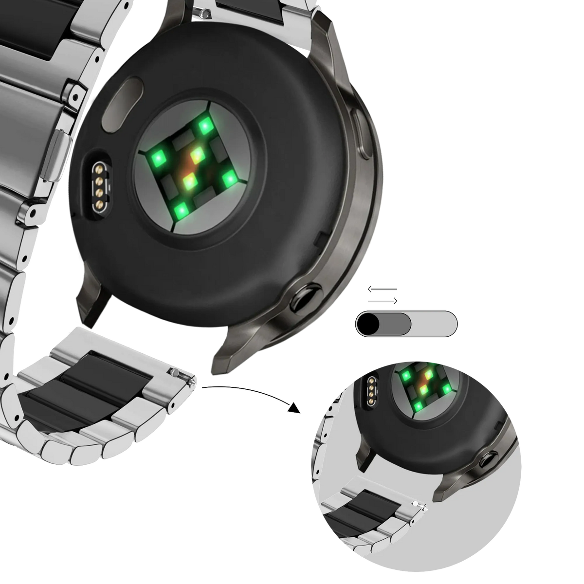Bandz Garmin Vivoactive 3 stalen band 'Classic' (zilver/zwart)