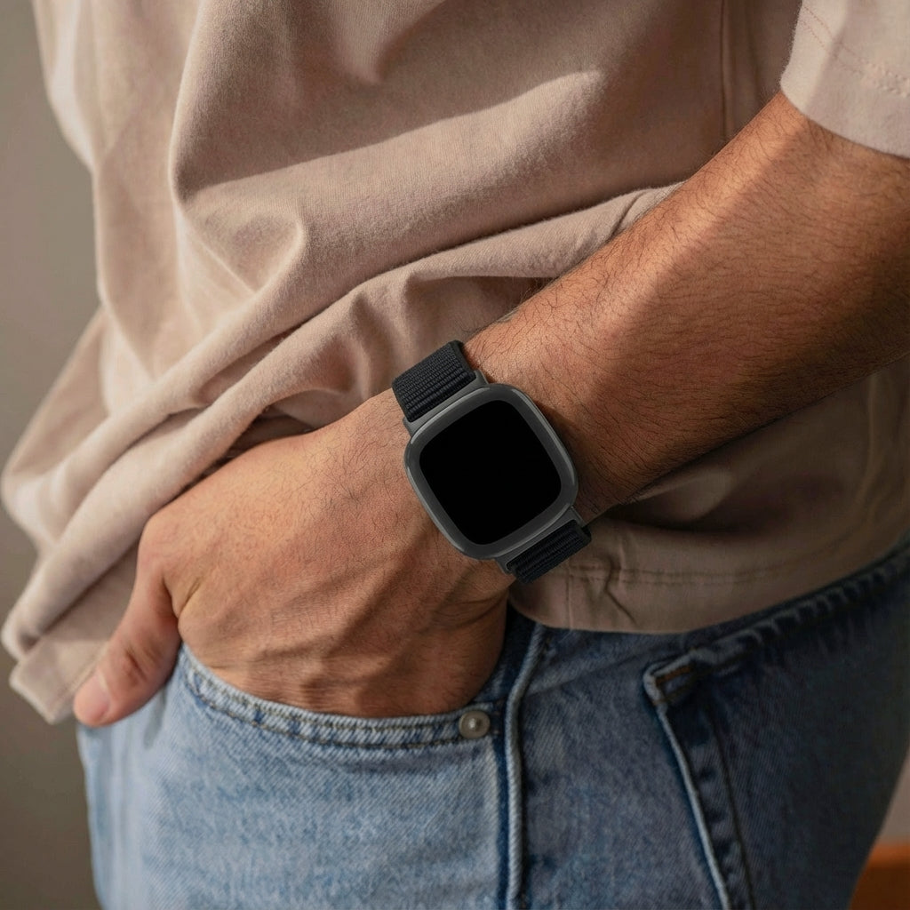Correa nylon Fitbit Versa 4 (negro)