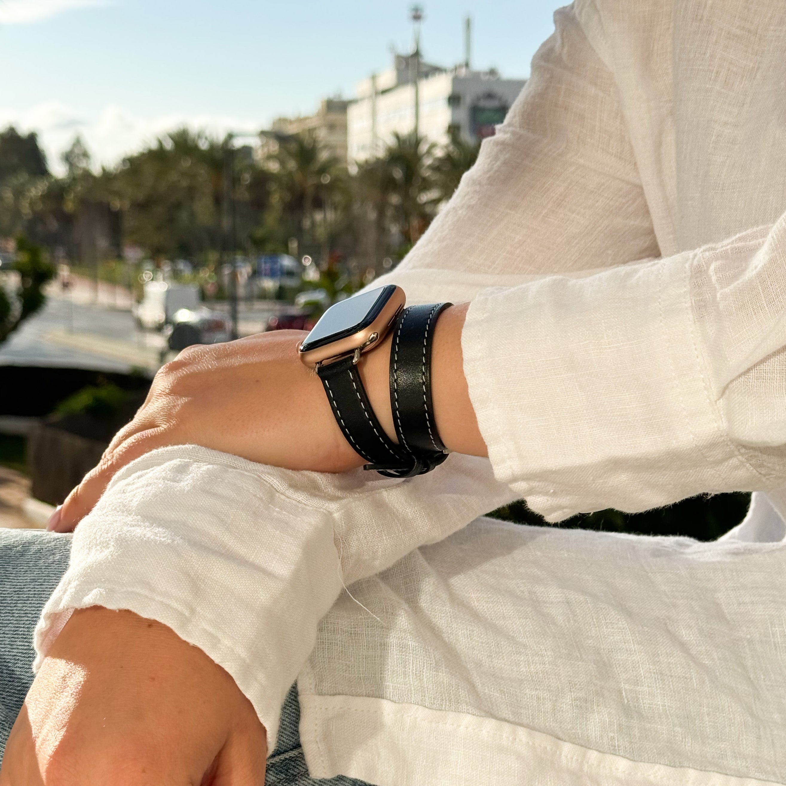 Apple Watch Double Tour Lederarmband (Schwarz)