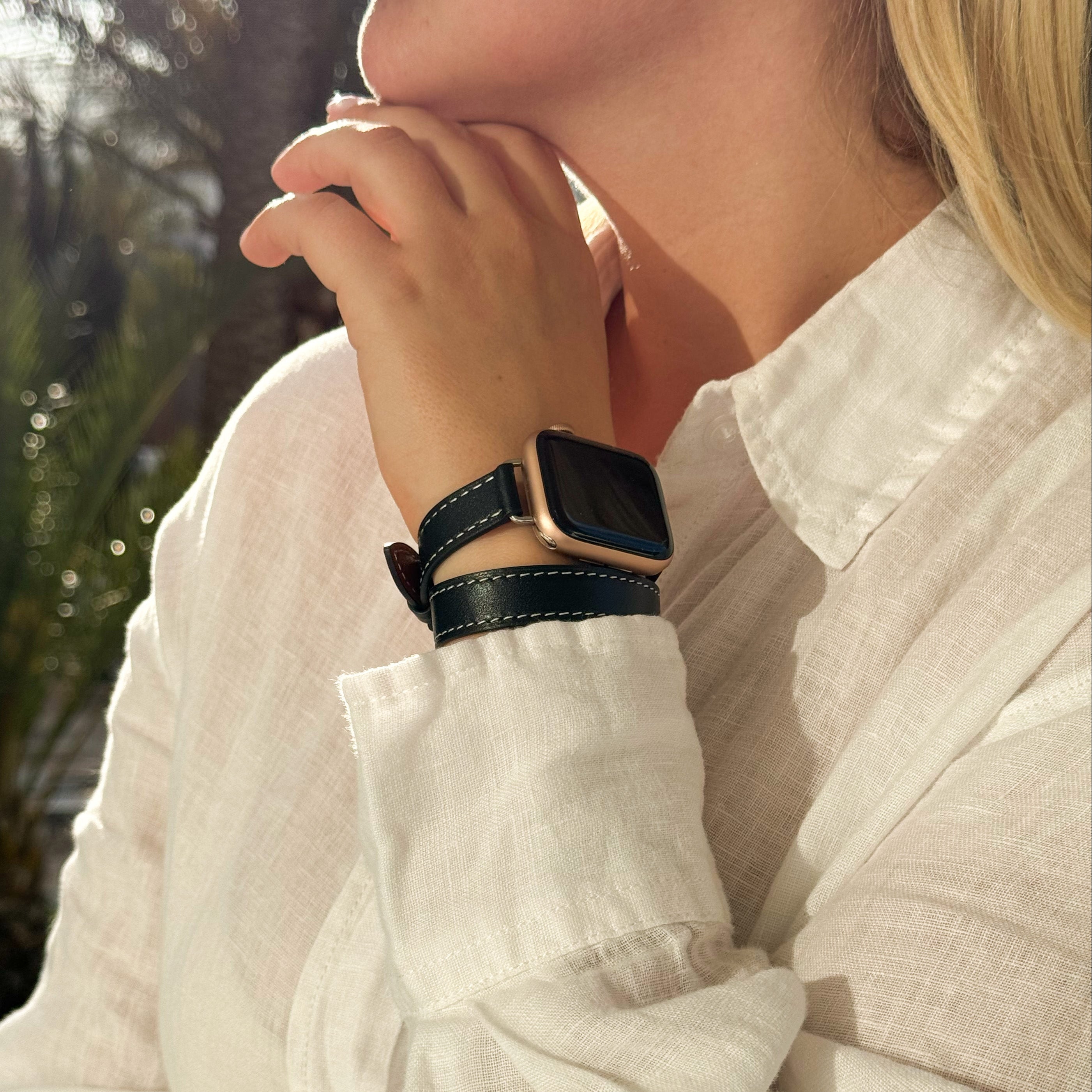 Apple Watch Double Tour Lederarmband (Schwarz)