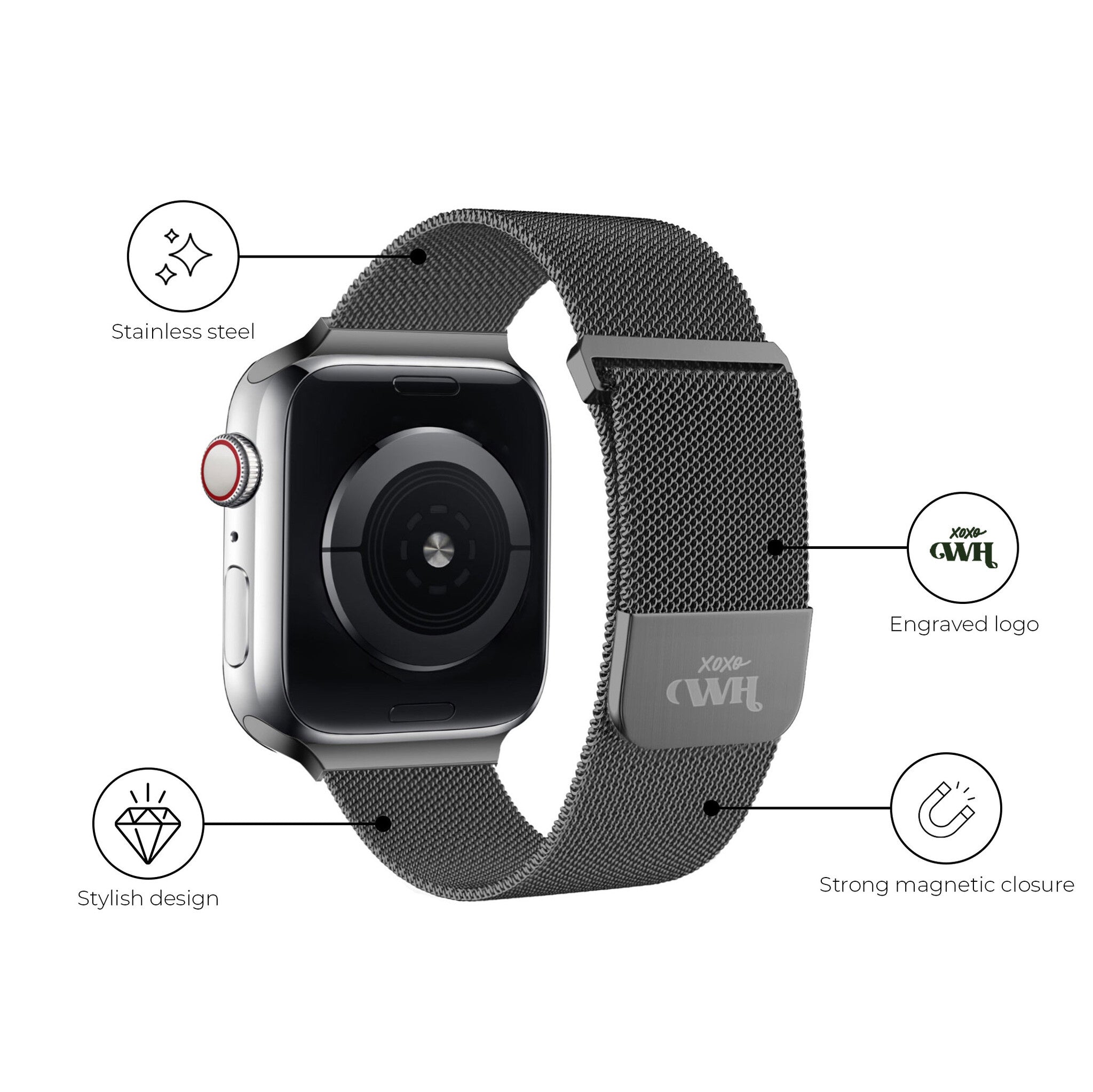 xoxo Wildhearts Apple Watch Milanese-Armband (Schwarz)