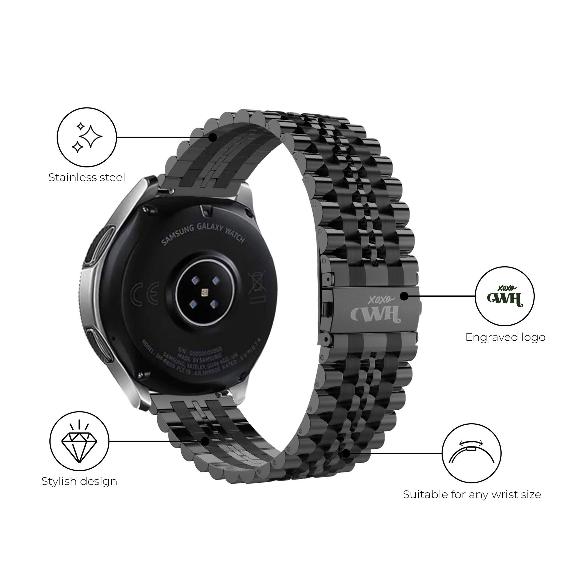 xoxo Wildhearts Samsung Gear Sport Stahlarmband (Schwarz)