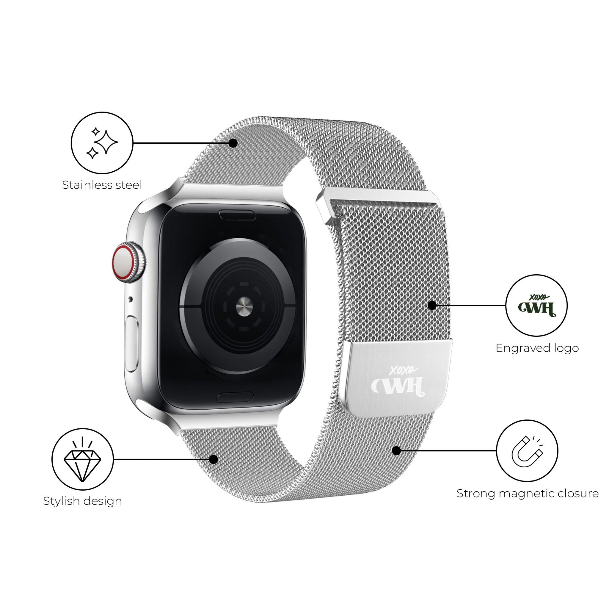 xoxo Wildhearts Apple Watch Milanese Armband (Silber)