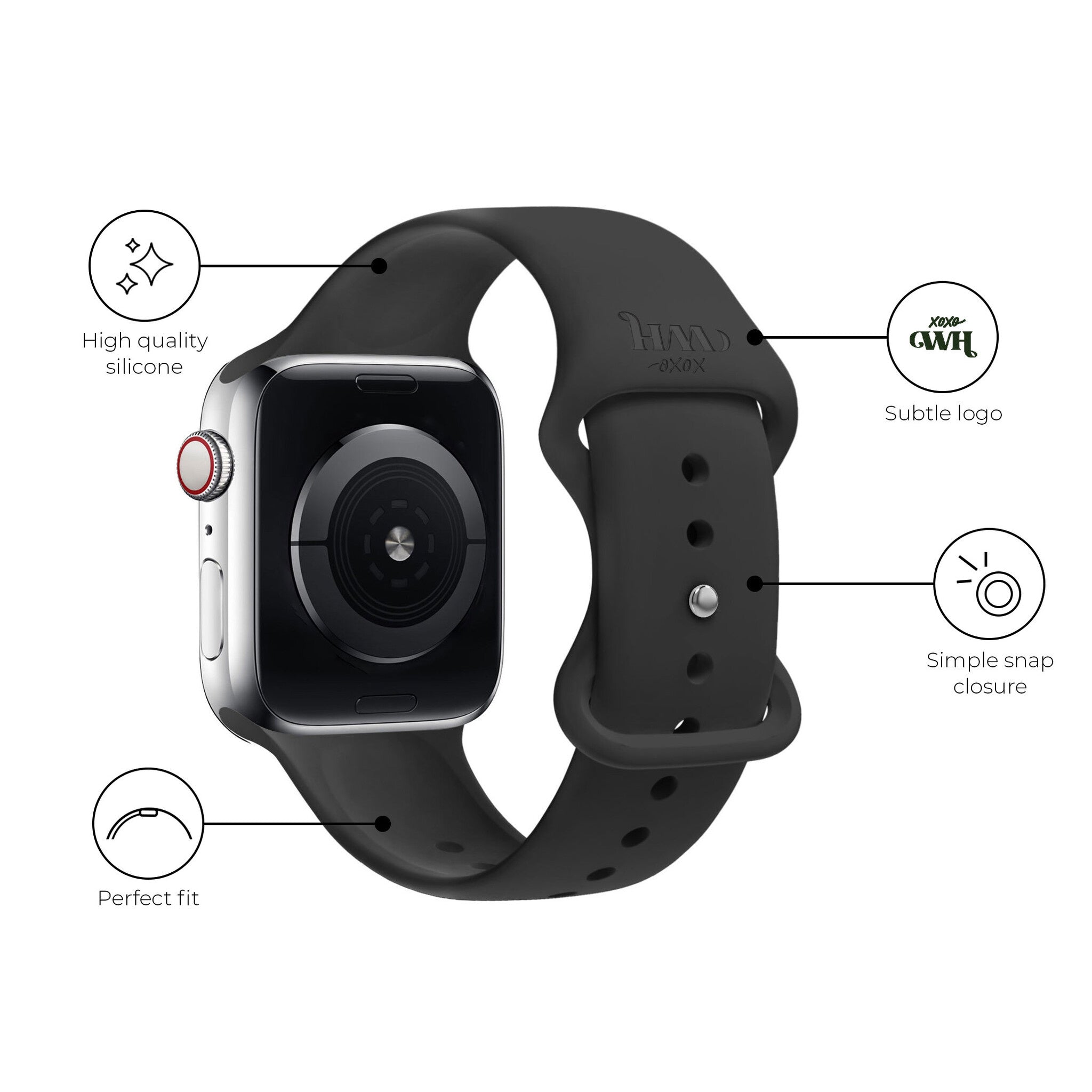 xoxo Wildhearts Apple Watch Silikonarmband (Schwarz)