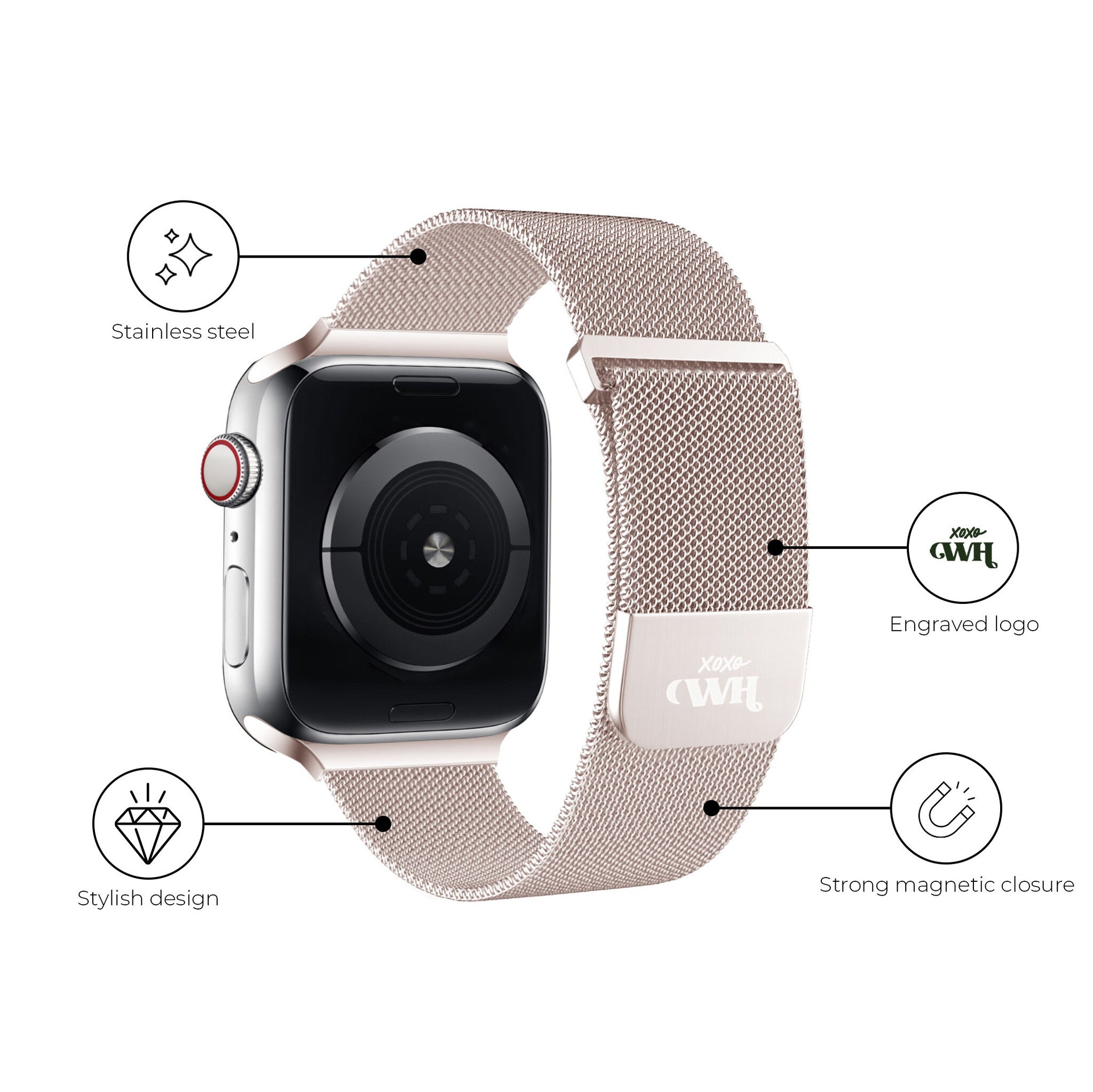 xoxo Wildhearts Apple Watch Milanese-Armband (Roségold)