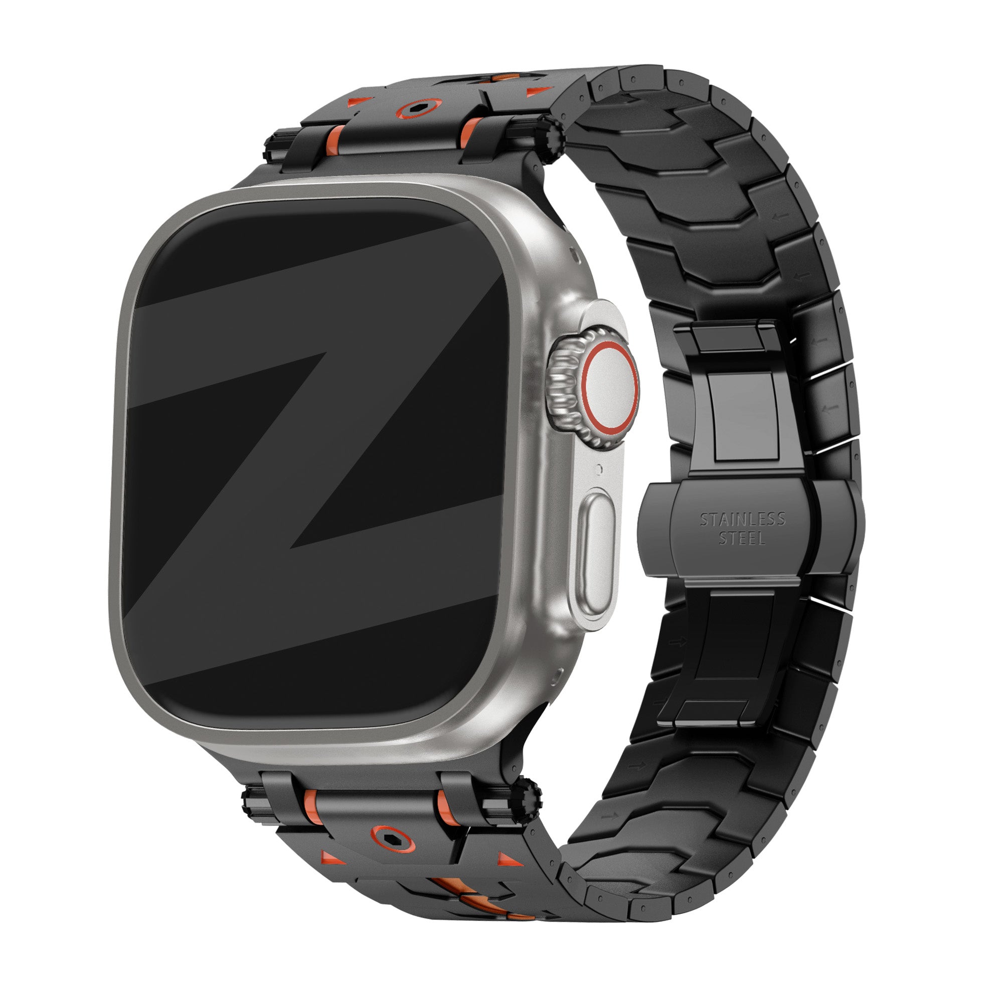 Bandz Apple Watch Metal Grain Strap 'Deluxe' (Black/Orange)