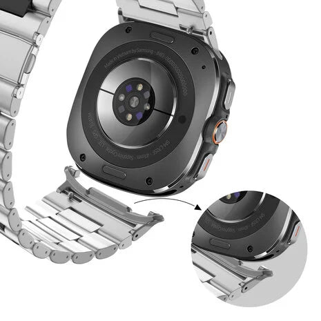 Bandz Samsung Galaxy Watch Ultra 2 stalen schakel band 'Deluxe' (zilver/zwart)