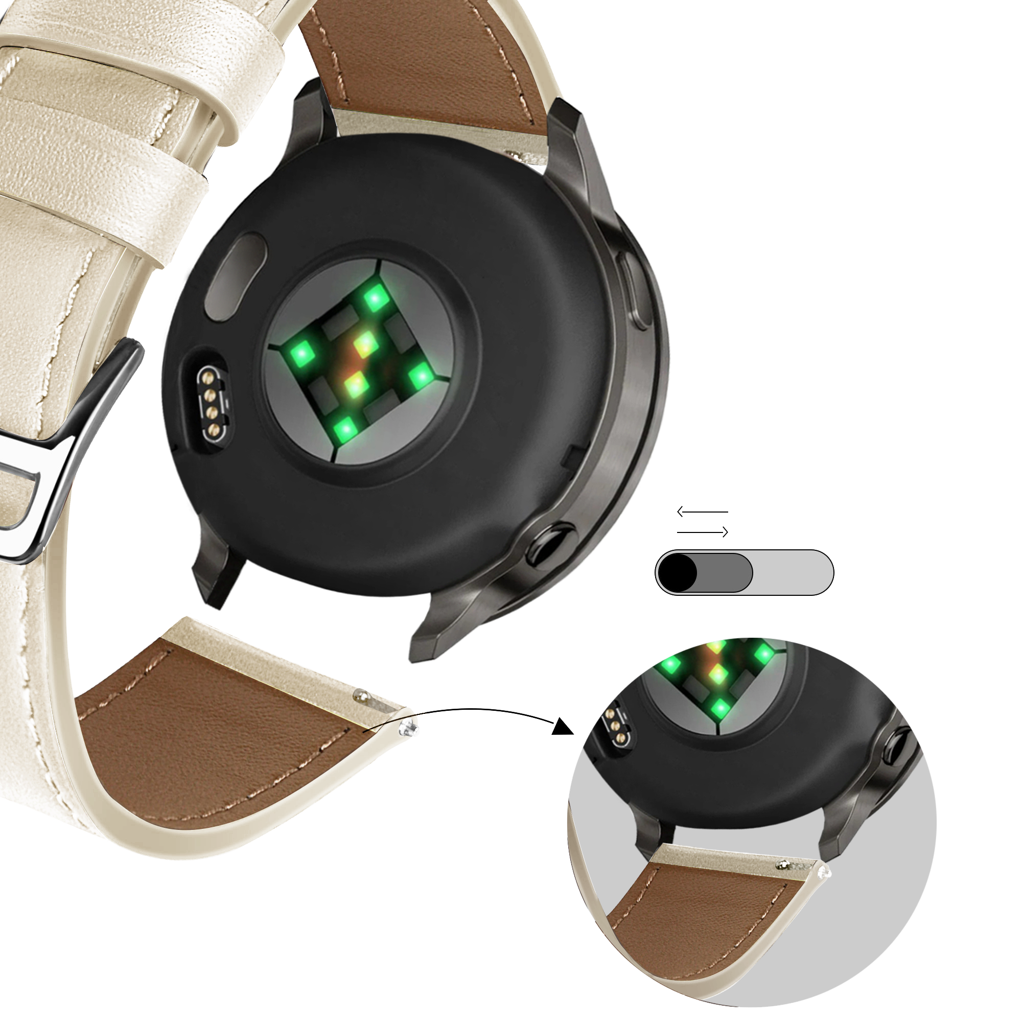 Bandz Garmin Vivoactive 4s Leather Strap 'Deluxe' (Beige)