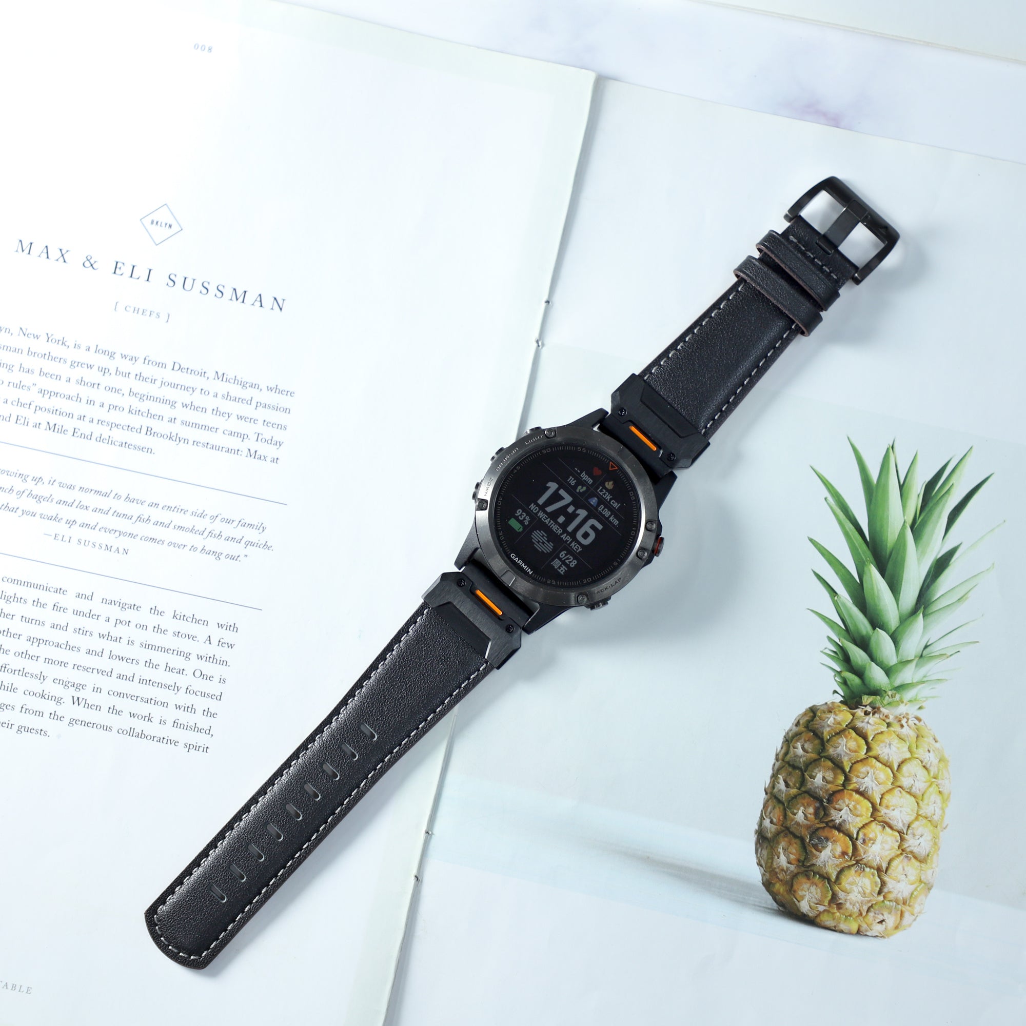Garmin Fenix 8 Pro - 51mm Echtes Lederarmband (Schwarz)