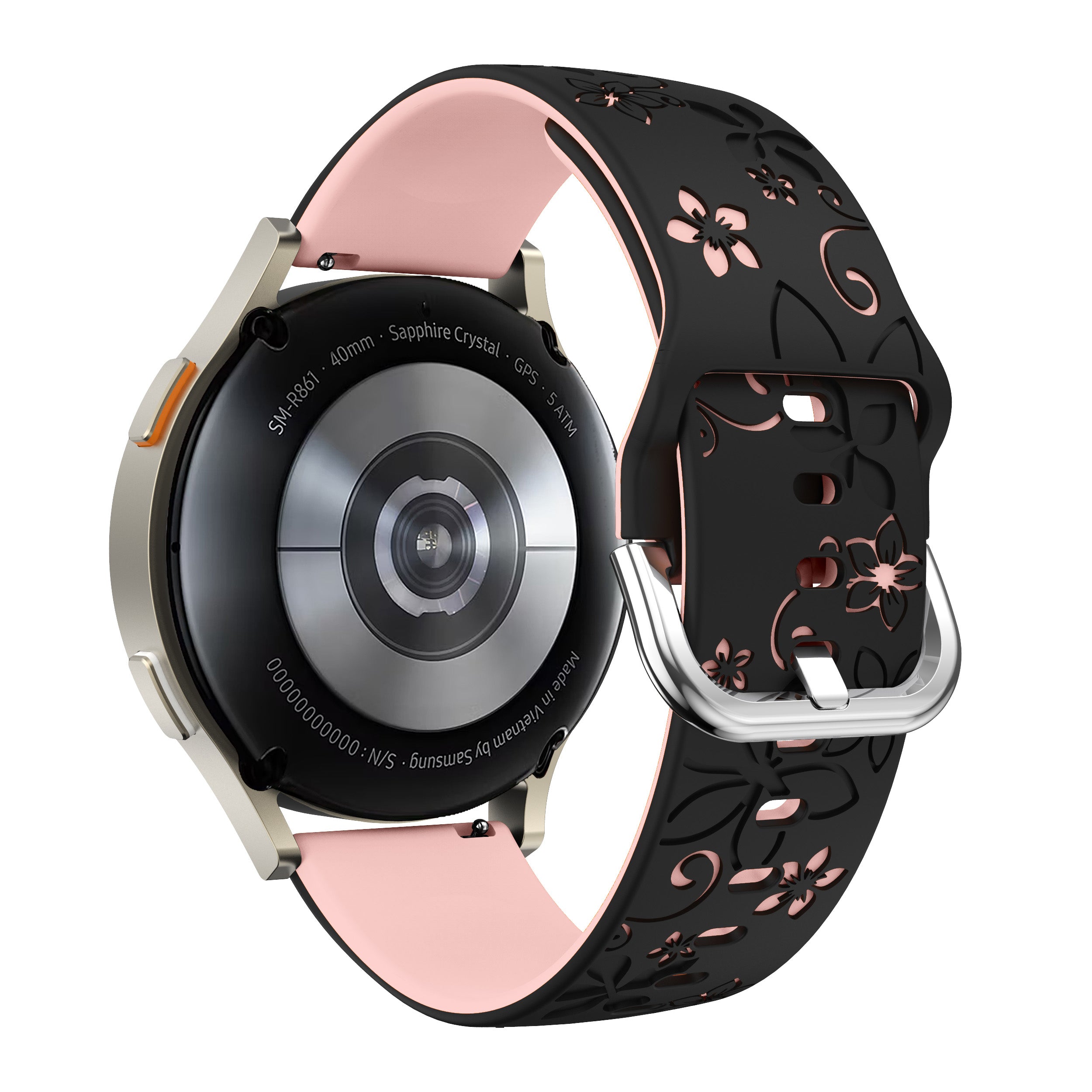 Samsung Galaxy Watch FE Flower Silicone Strap (Black/Light Pink)