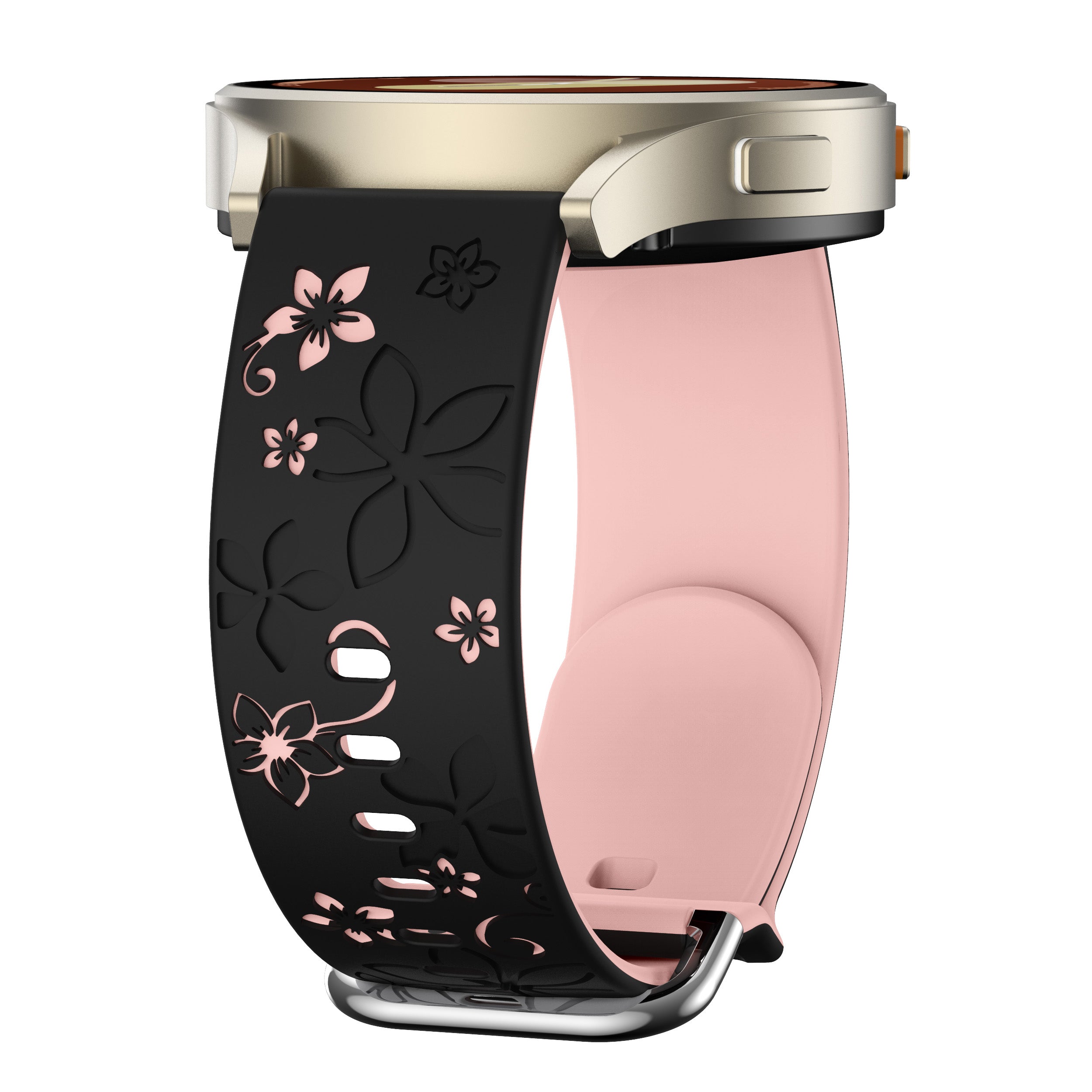 Samsung Galaxy Watch FE Flower Silicone Strap (Black/Light Pink)
