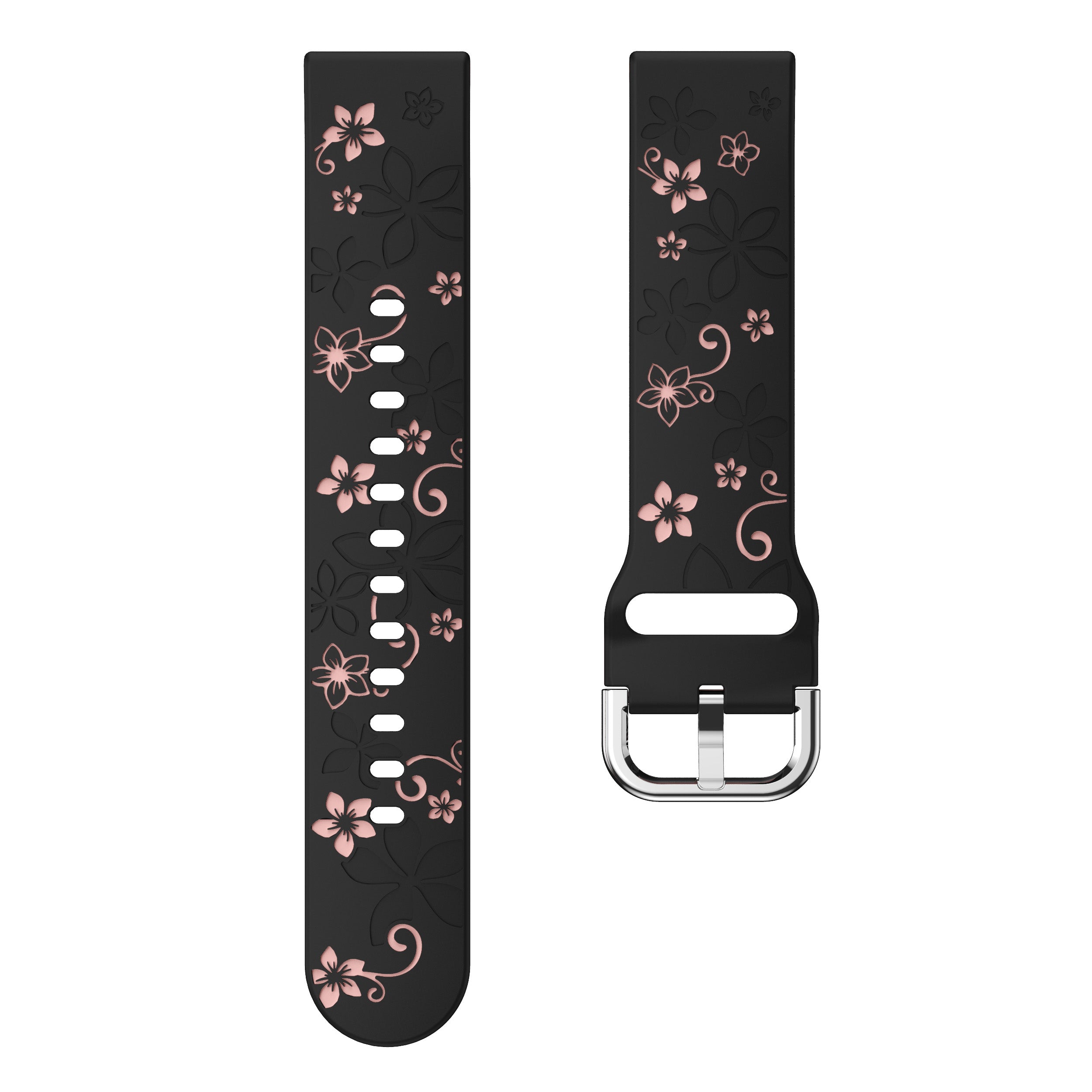 Samsung Galaxy Watch FE Flower Silicone Strap (Black/Light Pink)