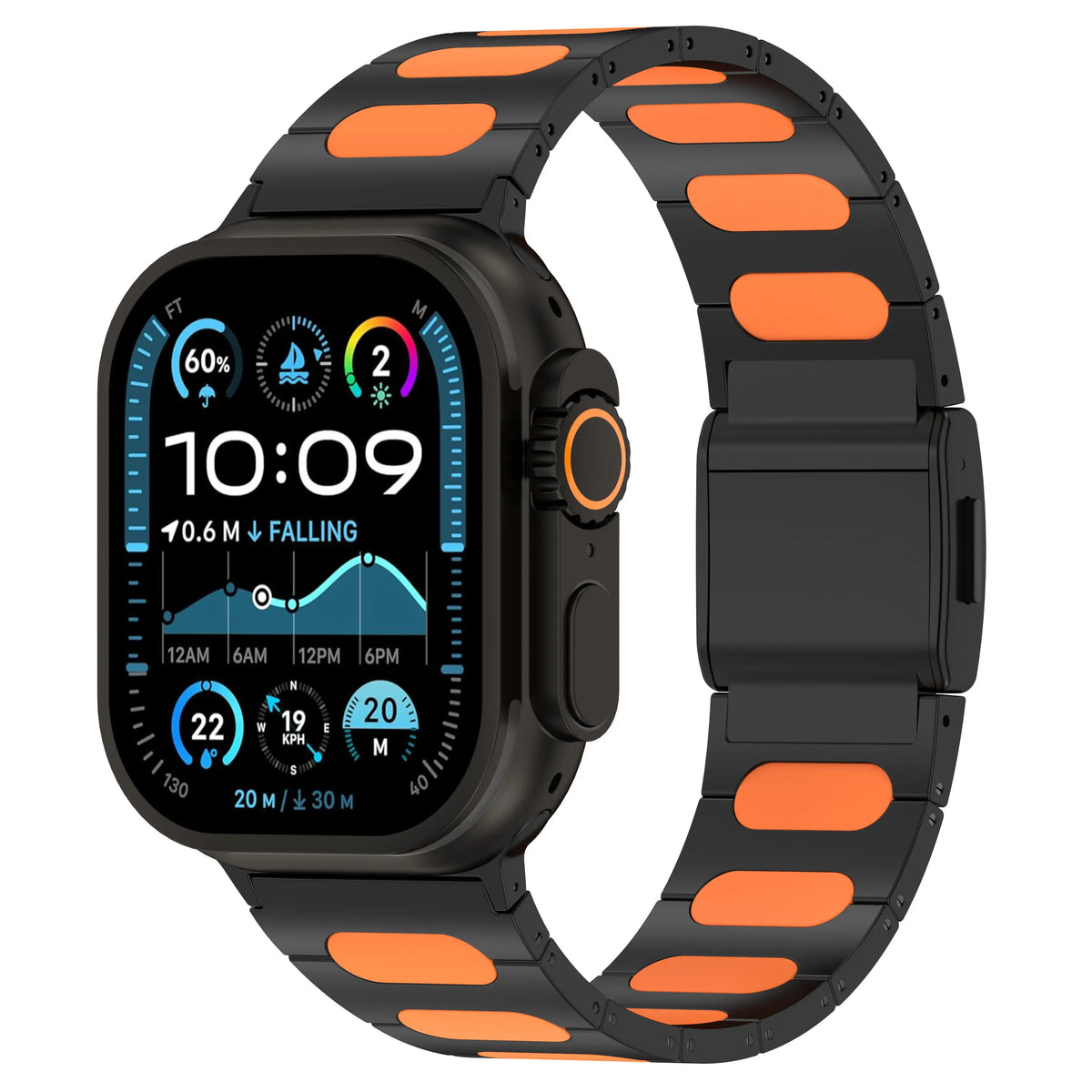Apple Watch verfijnde stalen hybrid band (zwart/oranje)