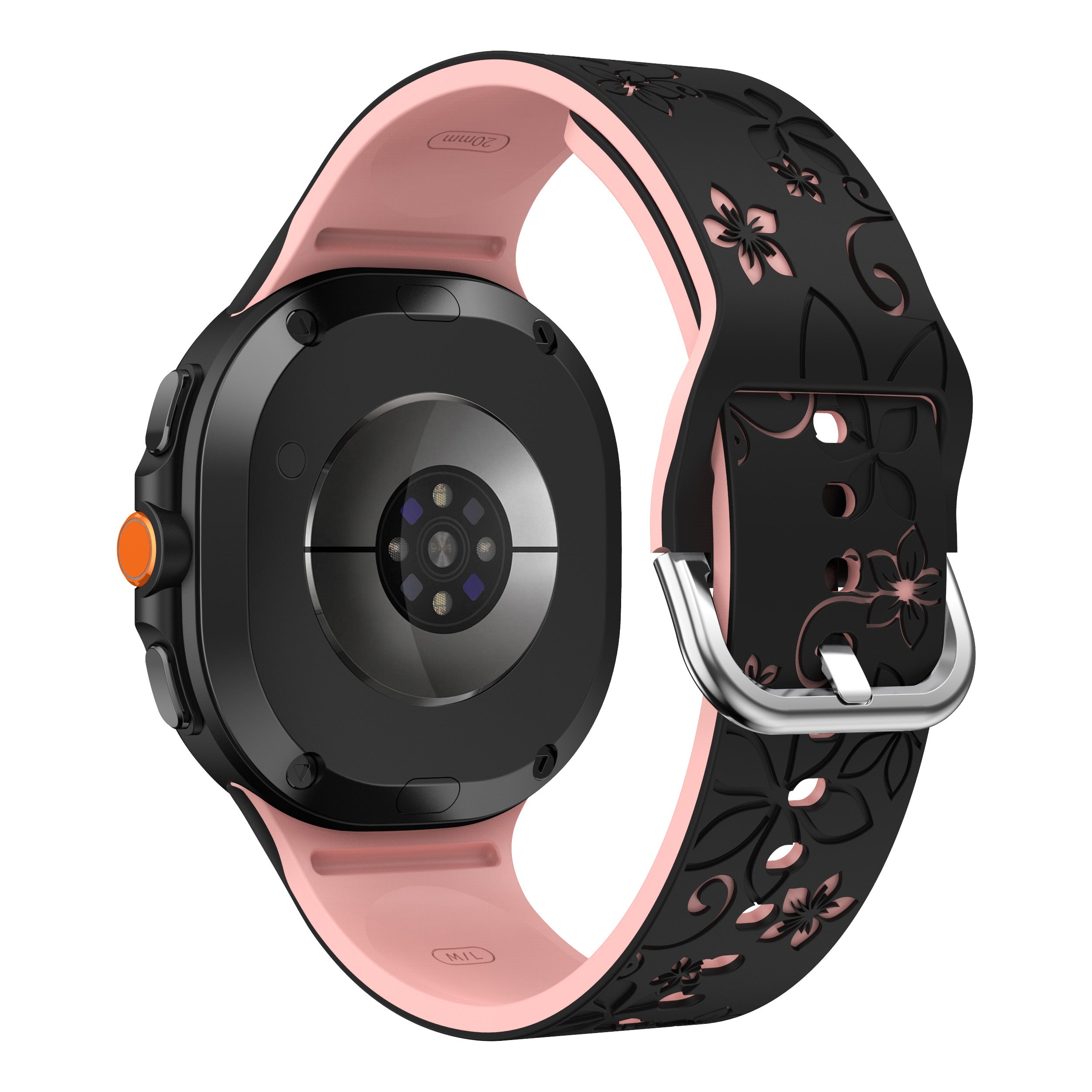 Samsung Galaxy Watch 8 - 44mm Flower Silicone Strap (Black/Pink)