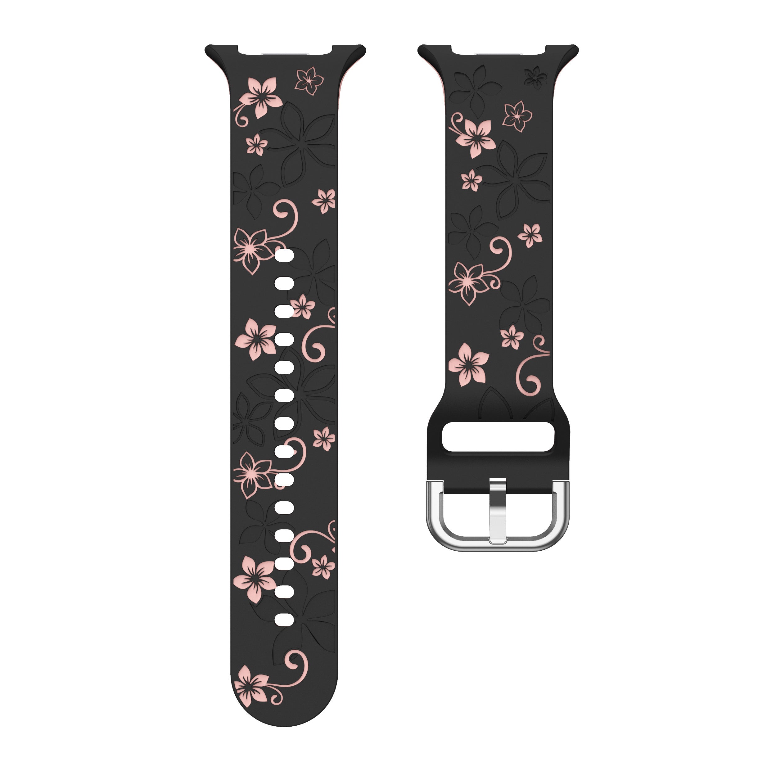 Samsung Galaxy Watch 8 - 44mm Flower Silicone Strap (Black/Pink)