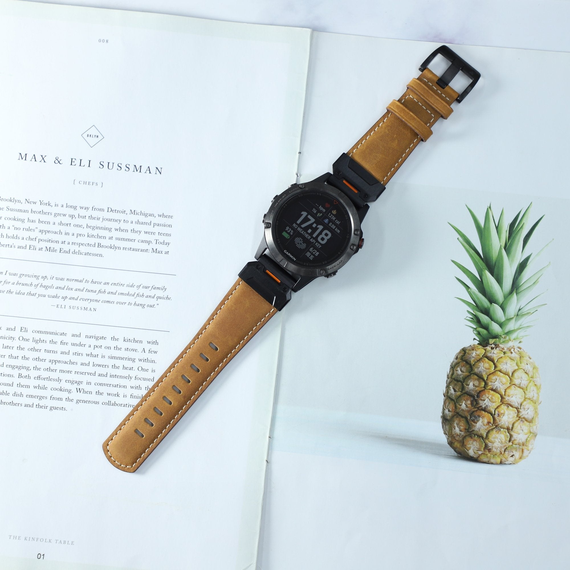 Garmin Approach S62 Echtes Lederarmband (Braun)