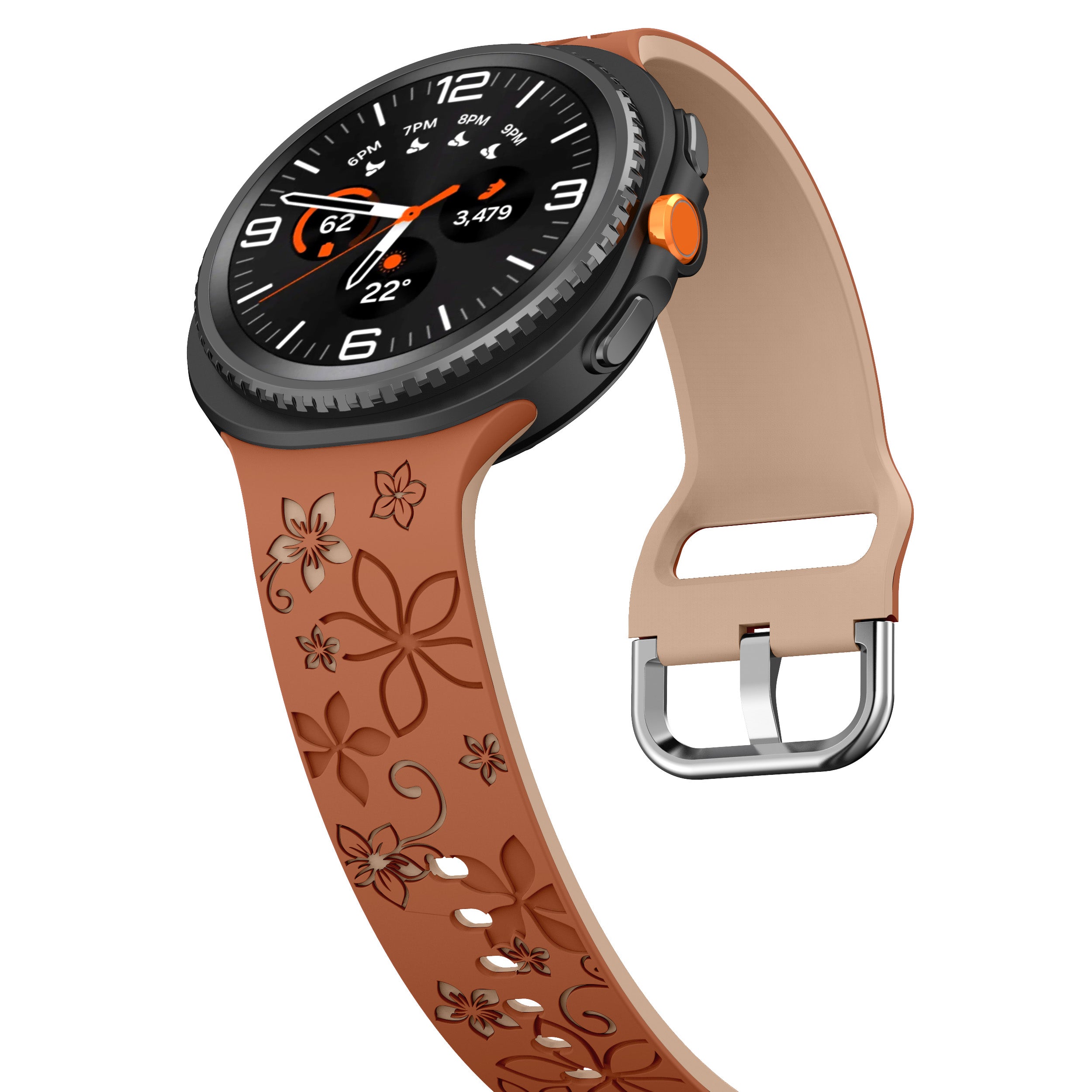 Samsung Galaxy Watch 8 - 44mm Flower Silicone Strap (Brown/Beige)
