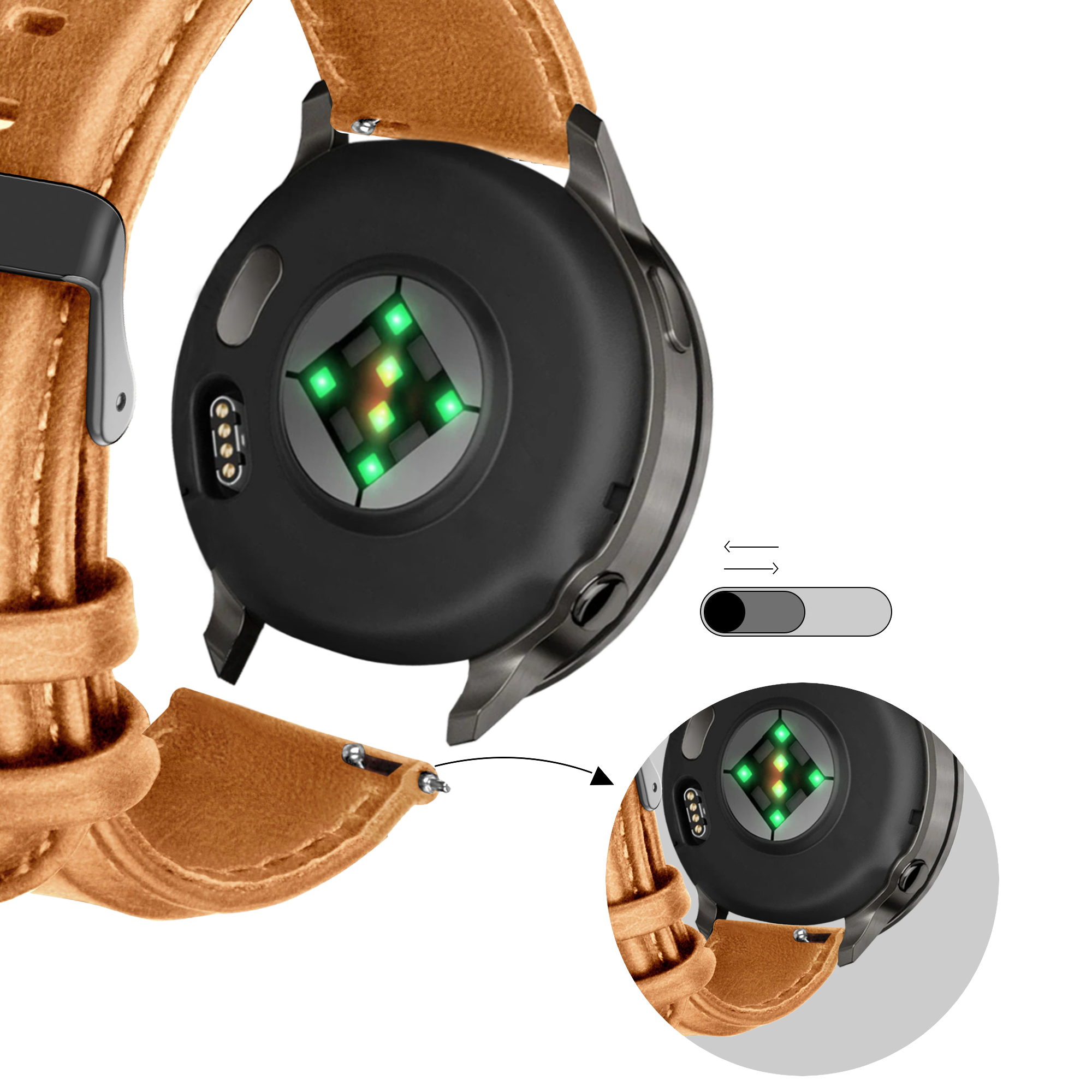 Bandz Garmin Bounce 2 Leather Strap 'Classic' (Brown)