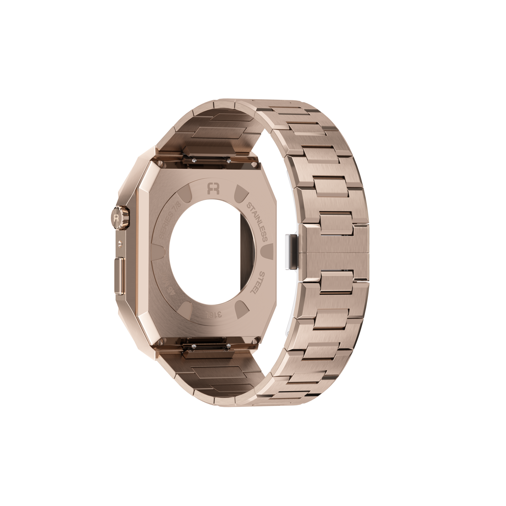 Reqior Apple Watch 45mm Hülle mit integriertem Stahlarmband 'Nautilus' (Roségold)