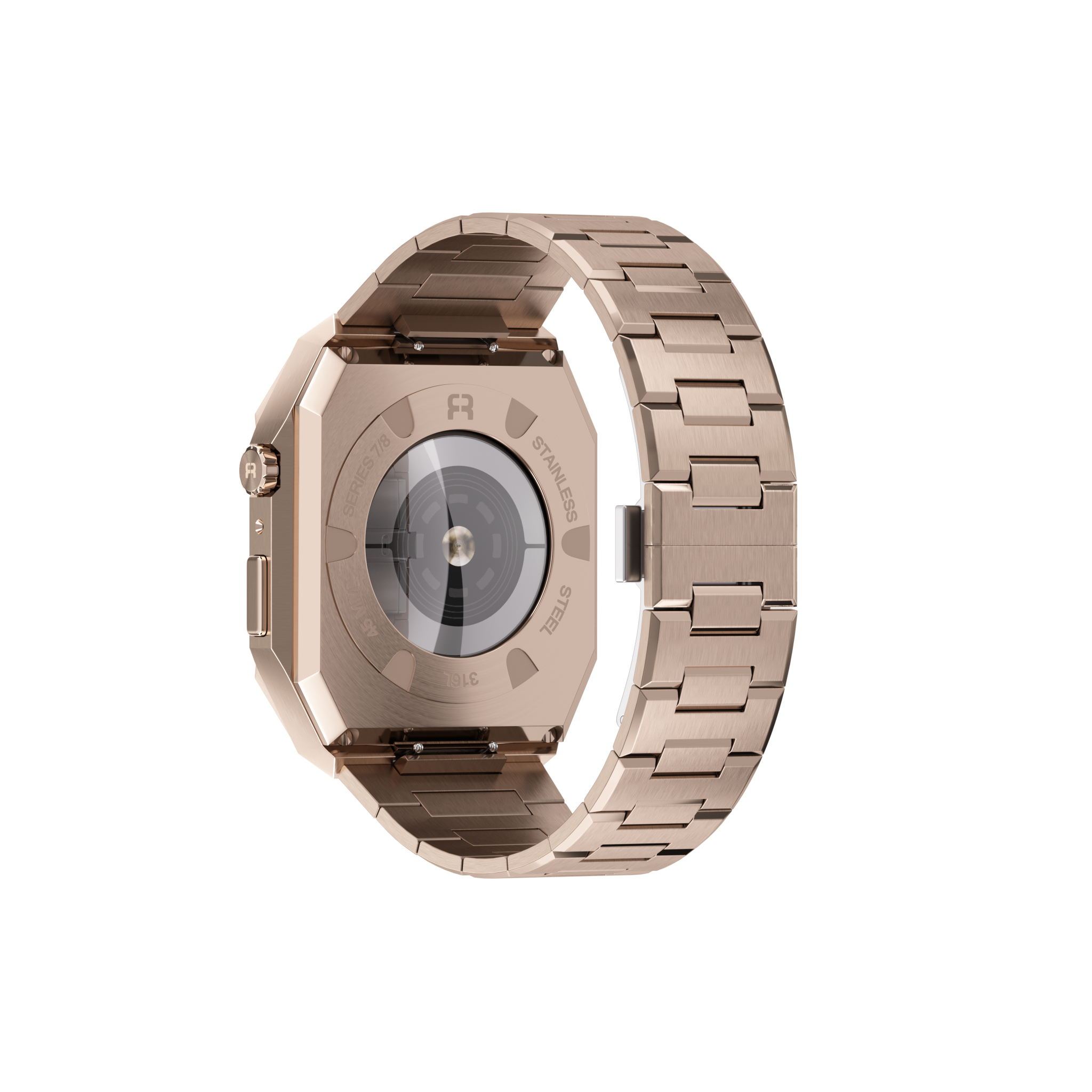 Reqior Apple Watch 45mm Hülle mit integriertem Stahlarmband 'Nautilus' (Roségold)