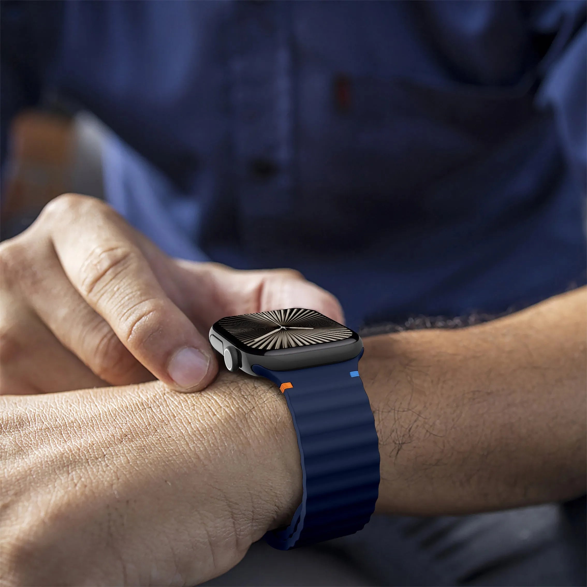 Apple Watch Wave siliconen bandje (donkerblauw)