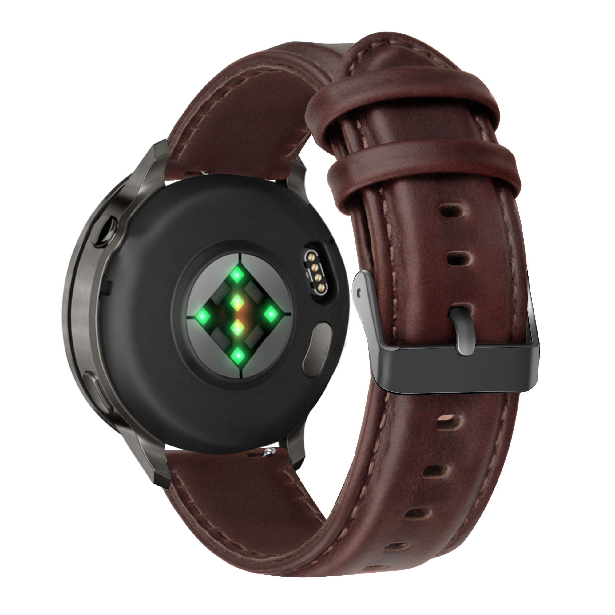 Bandz Garmin Vivoactive 4 Leather Strap 'Classic' (Dark Brown)