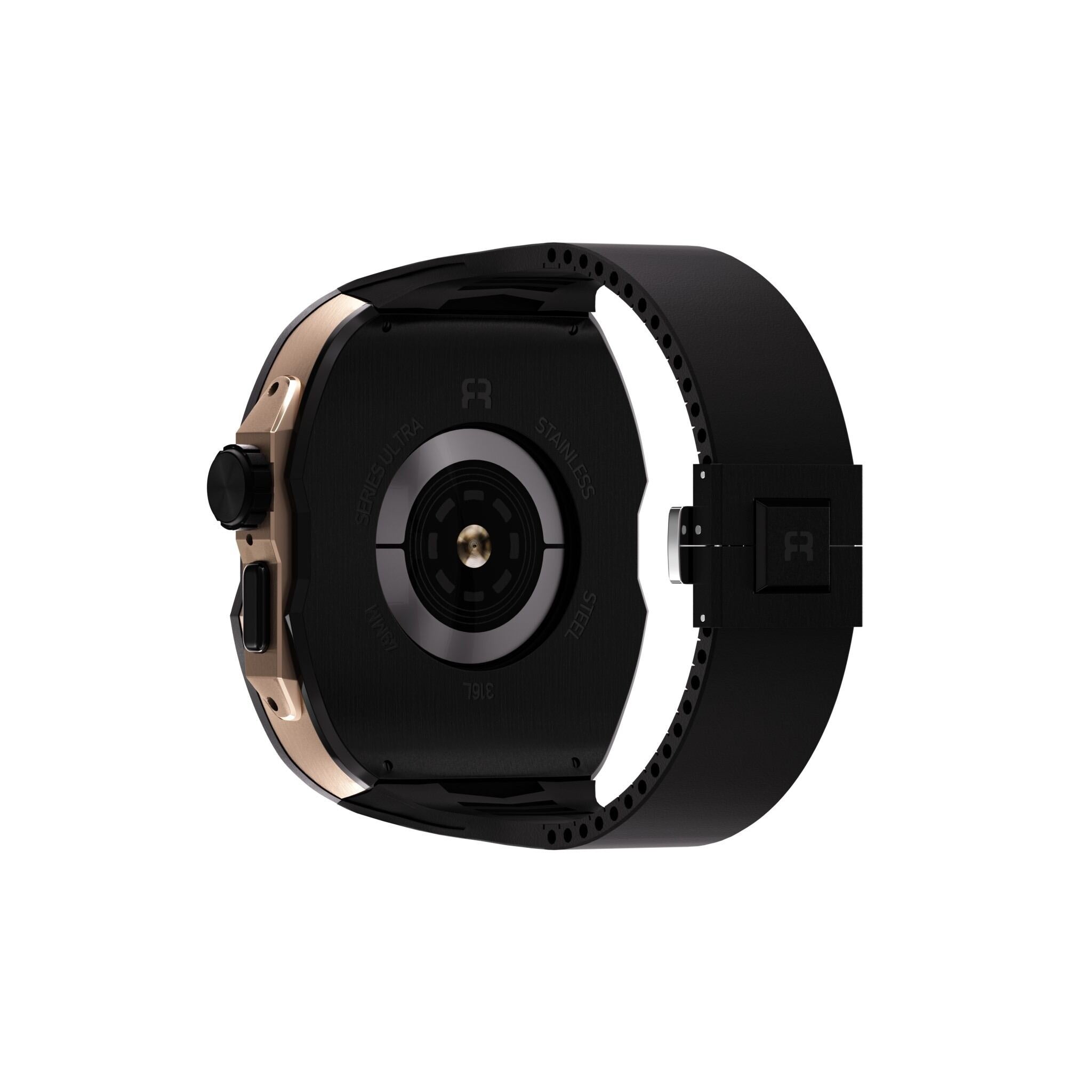 Reqior Apple Watch Ultra Case with Rubber Strap (Black/Rose Gold)