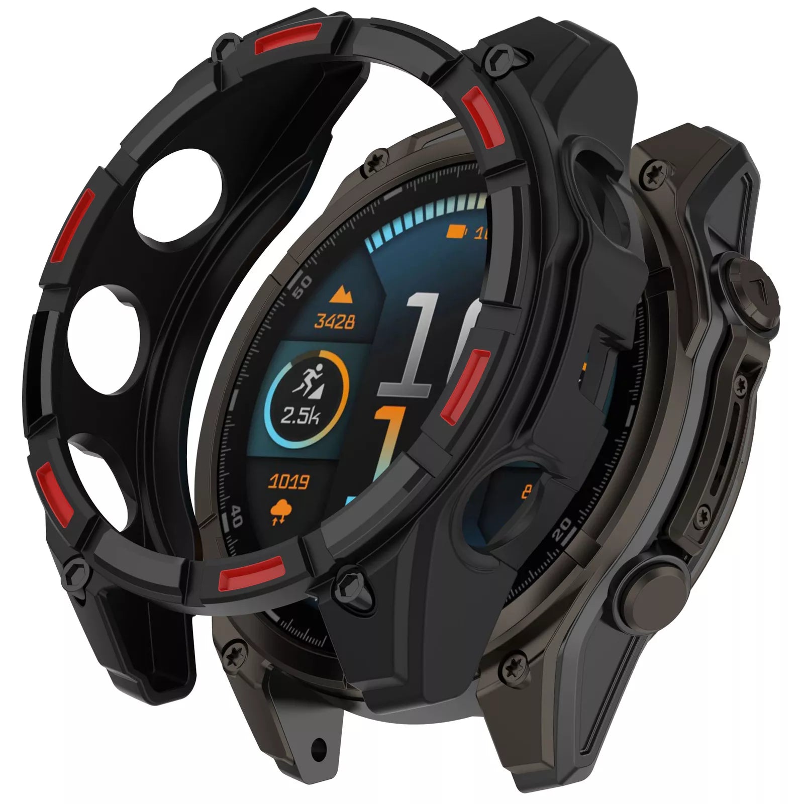 Garmin Fenix 8 - 47mm SOLAR robustes TPU Hülle (Schwarz/Rot)